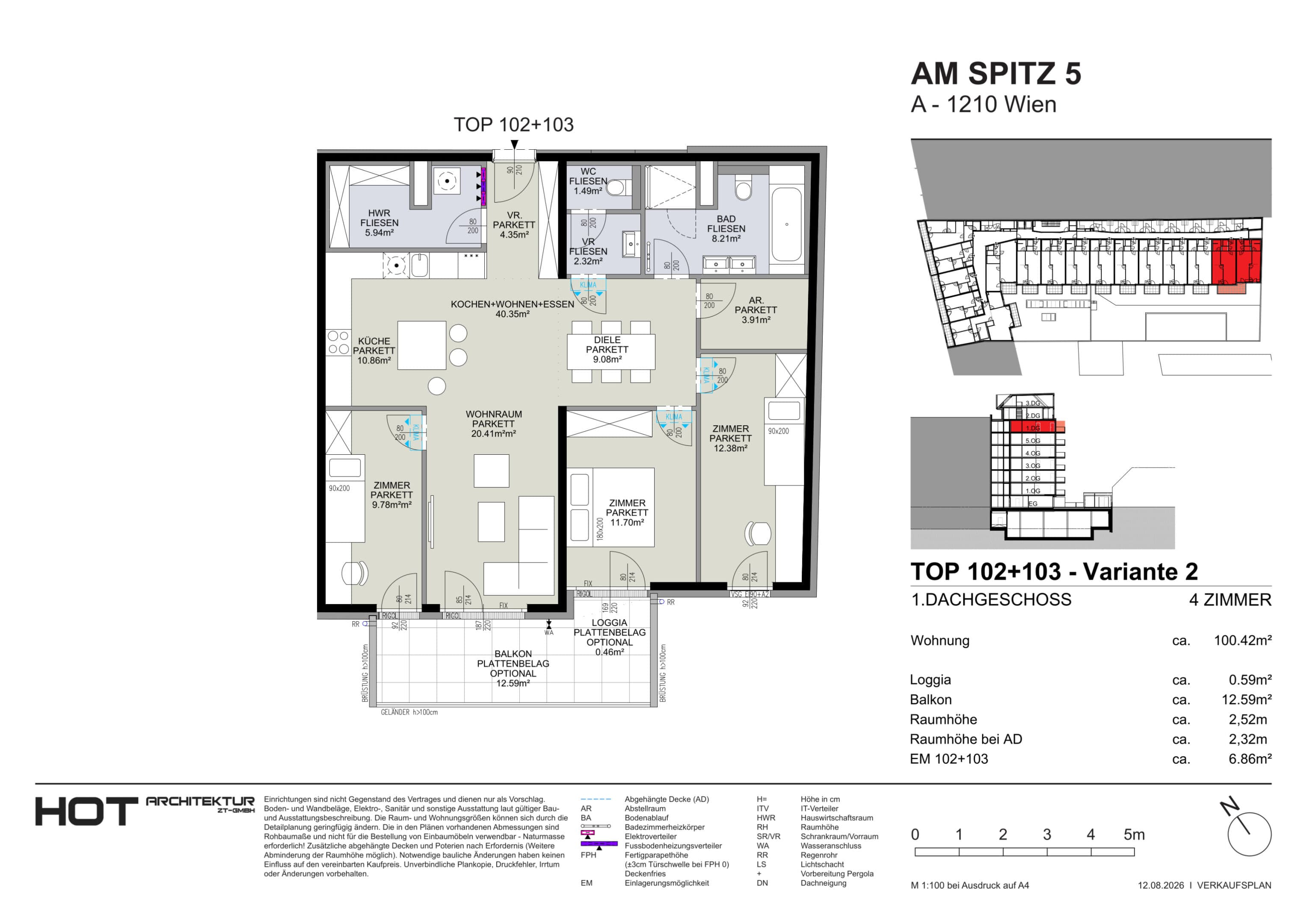 Grundriss Top 102+103 — Am Spitz 5 — 4 Zimmer — 100,5 m² — 1. DG — Grundriss 1/2