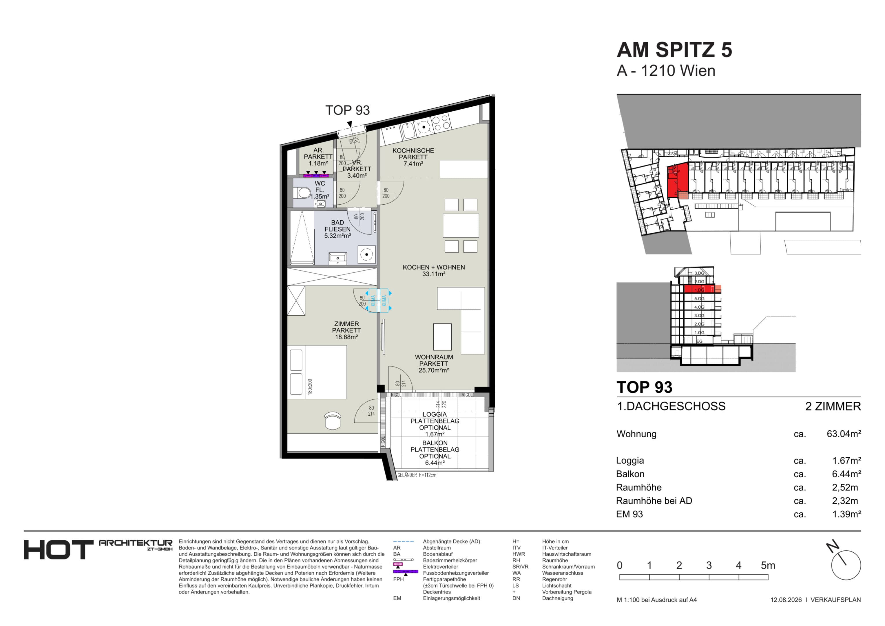 Grundriss Top 93 — Am Spitz 5 — 2 Zimmer — 63 m² — 1. DG