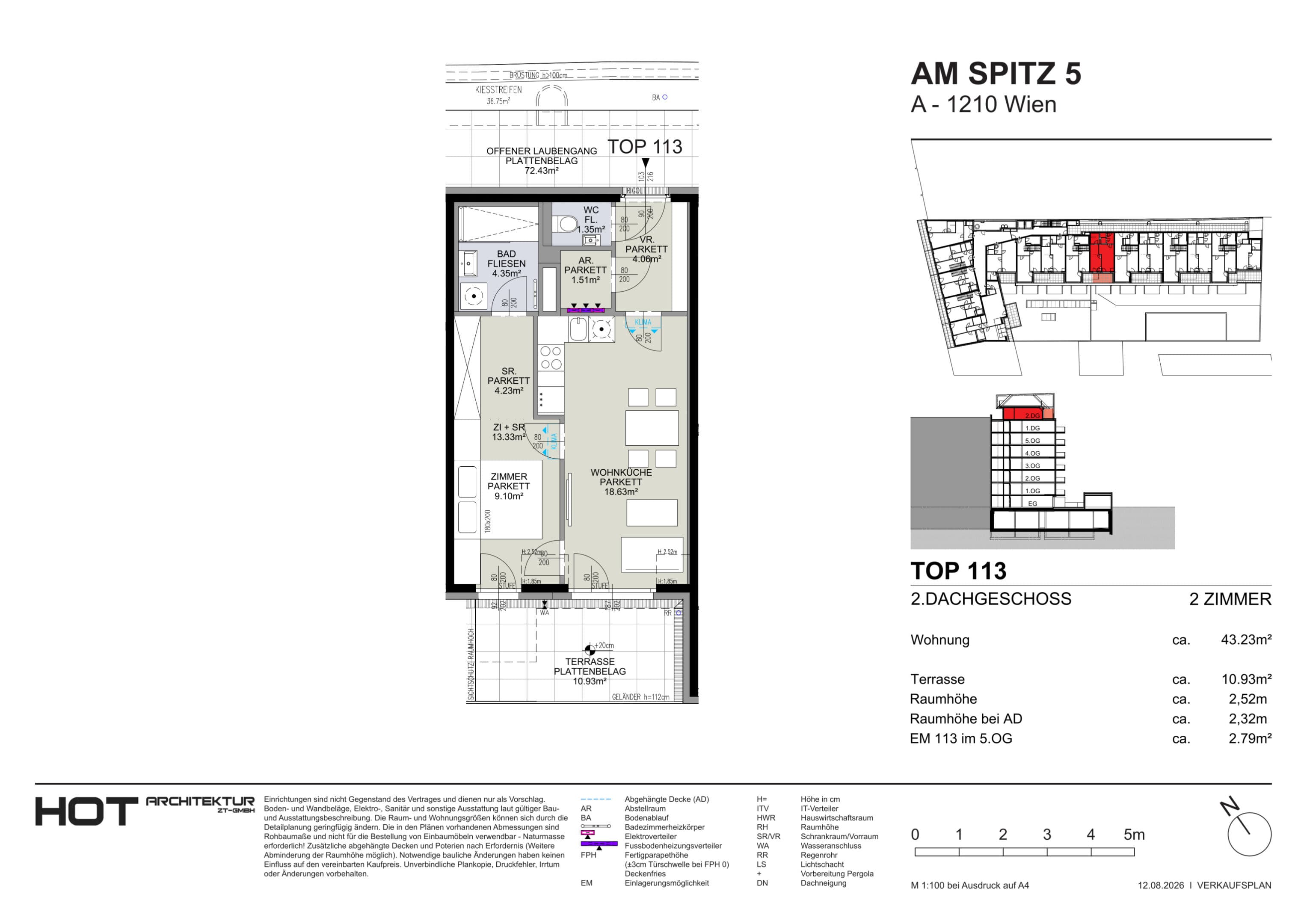 Grundriss Top 113 — Am Spitz 5 — 2 Zimmer — 43,2 m² — 2. DG