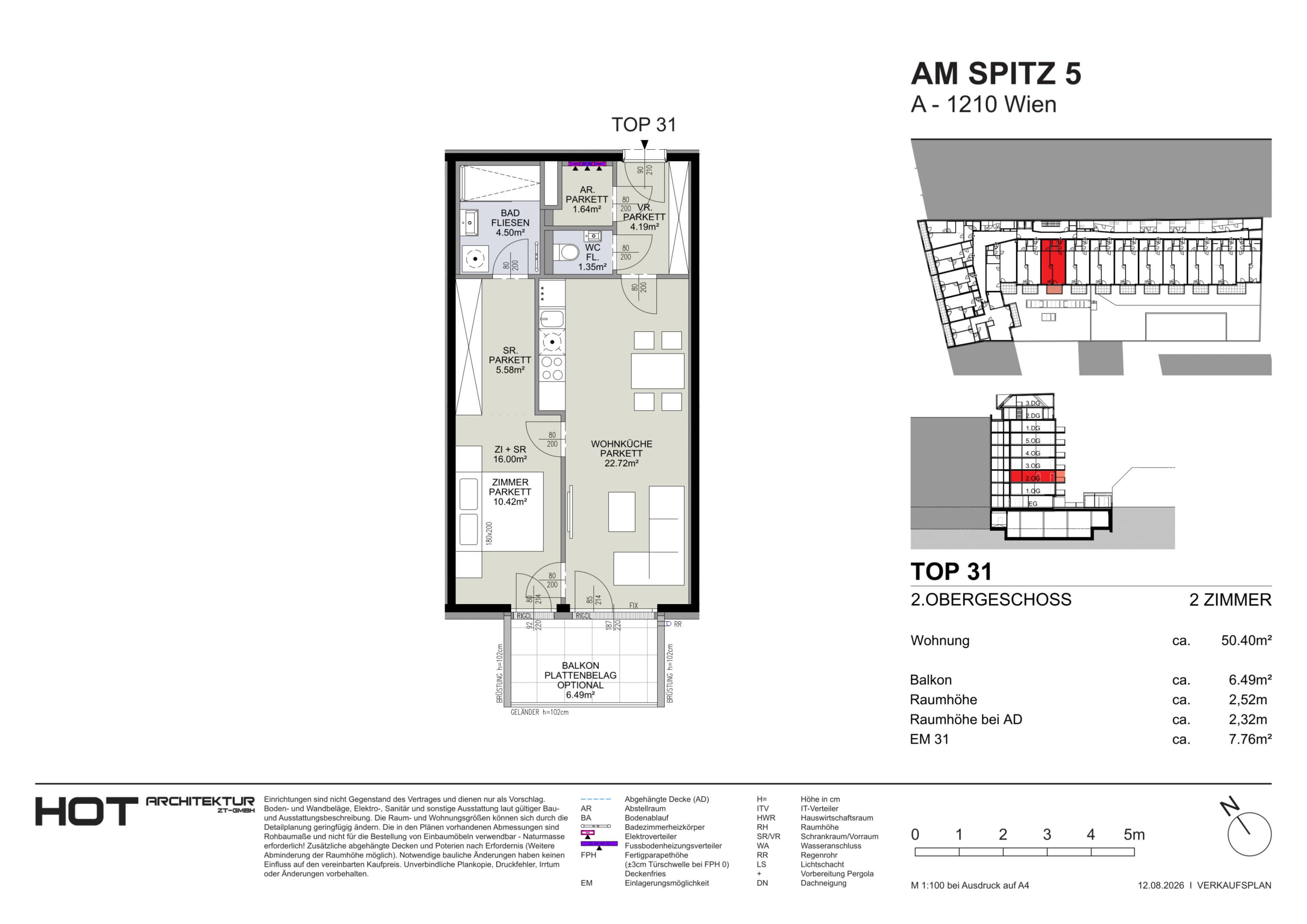 Grundriss Top 31 — Am Spitz 5 — 2 Zimmer — 50,4 m² — 2. OG