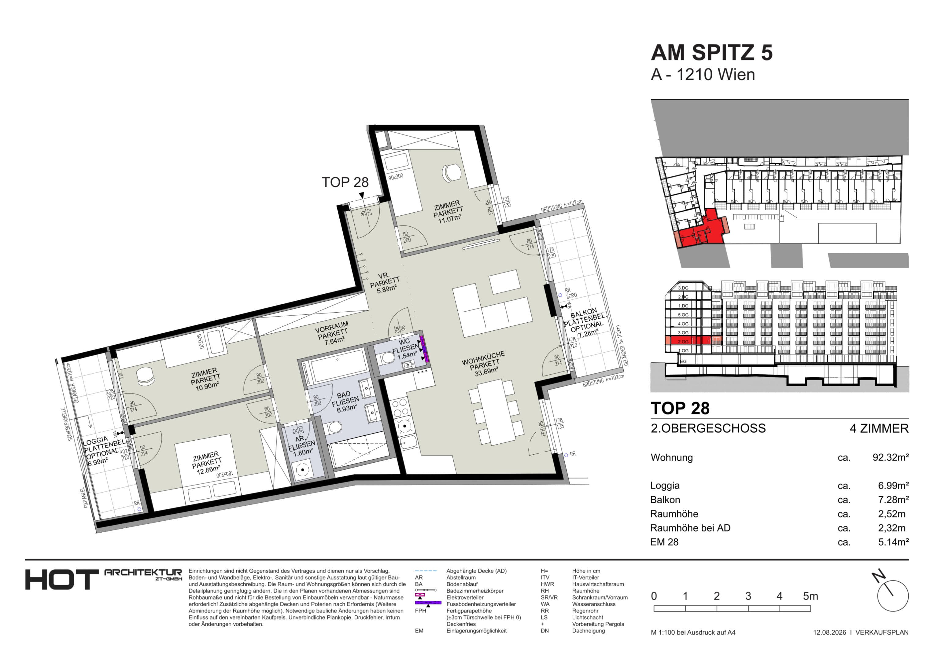 Grundriss Top 28 — Am Spitz 5 — 4 Zimmer — 92,3 m² — 2. OG
