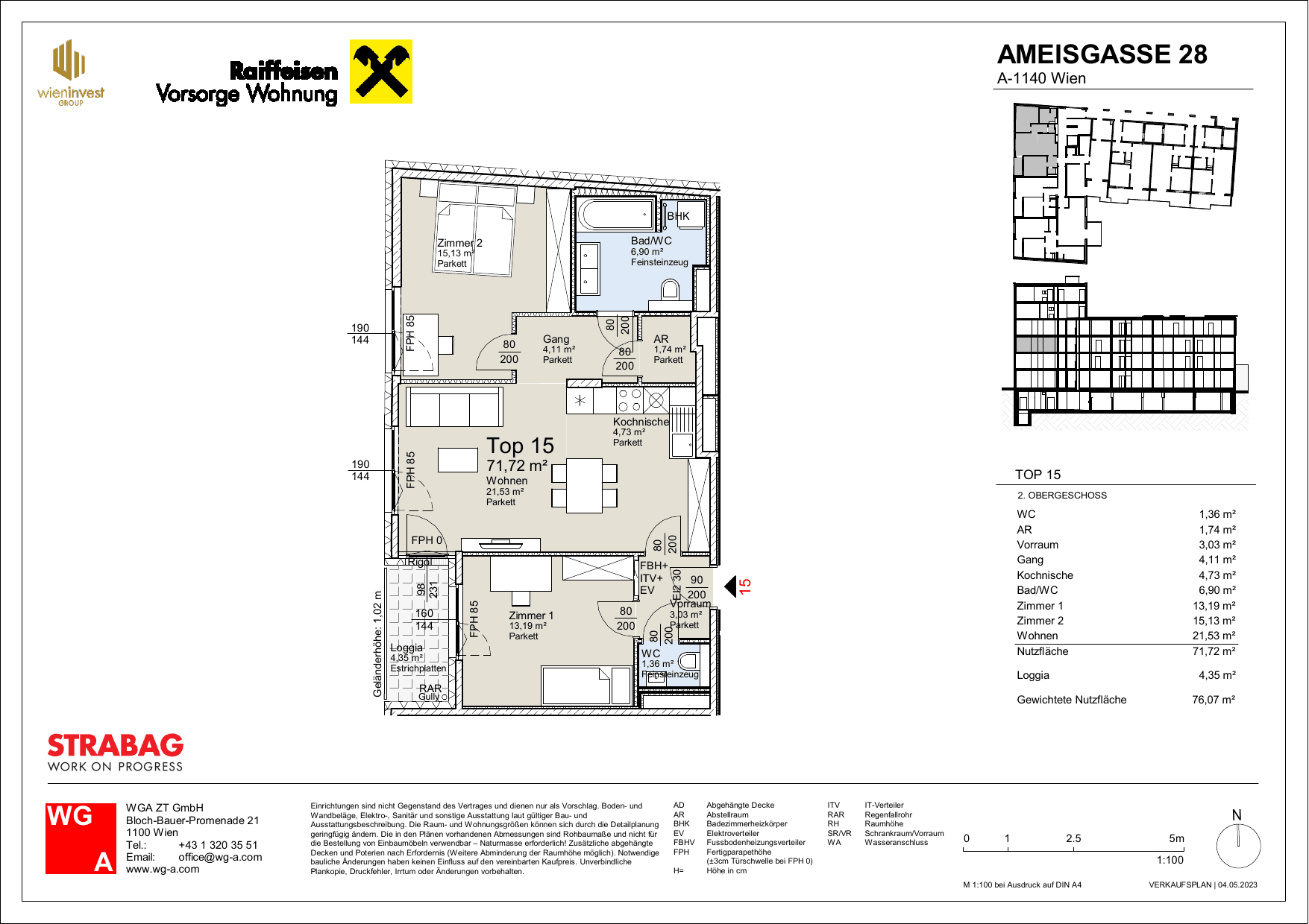 Grundriss Top 15 — Ameisgasse 28 — 3 Zimmer — 71,7 m²