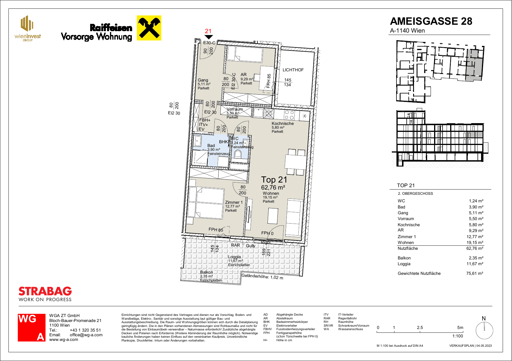Floorplan Top 21 — Ameisgasse 28 — 3 Rooms — 62.8 m²