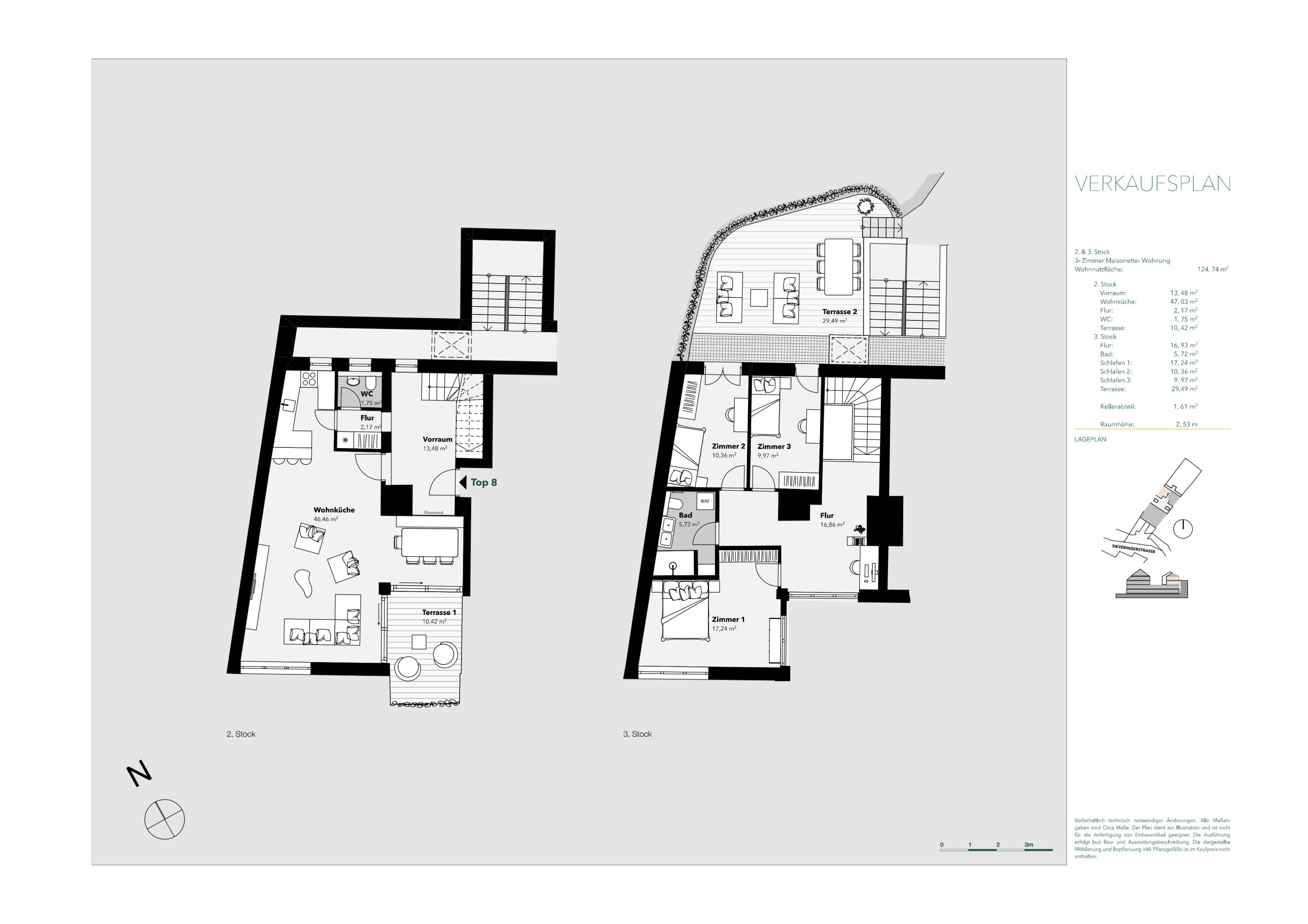 Floorplan Top 8 (Maisonette) — Aurora Terra — 4 Rooms — 124.4 m² — 2nd floor / 3rd floor