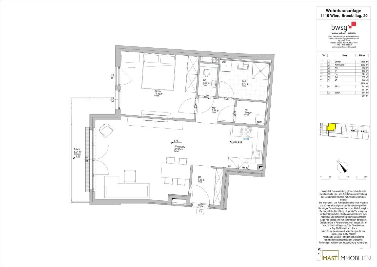 Floorplan Top 11 — Brambilla — 2 Rooms — 63.5 m² — 3. Etage