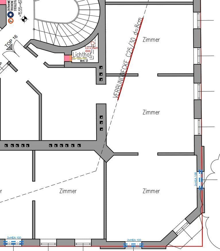 Grundriss Top 16 — Burggasse 119 — 4 Zimmer — 104 m² — 4. Obergeschoß