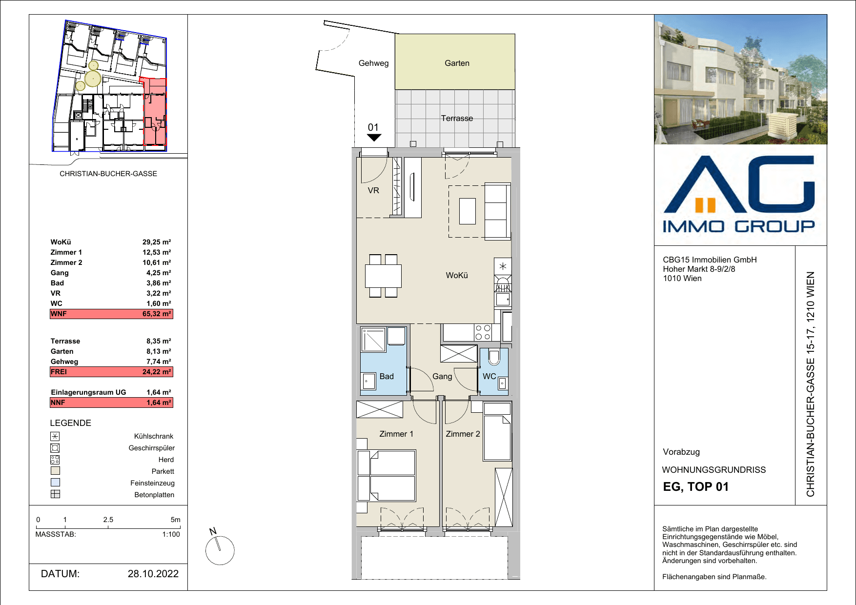 Grundriss 1 — Christian-Bucher-Gasse 15-17 — 3 Zimmer — 65,4 m² — EG