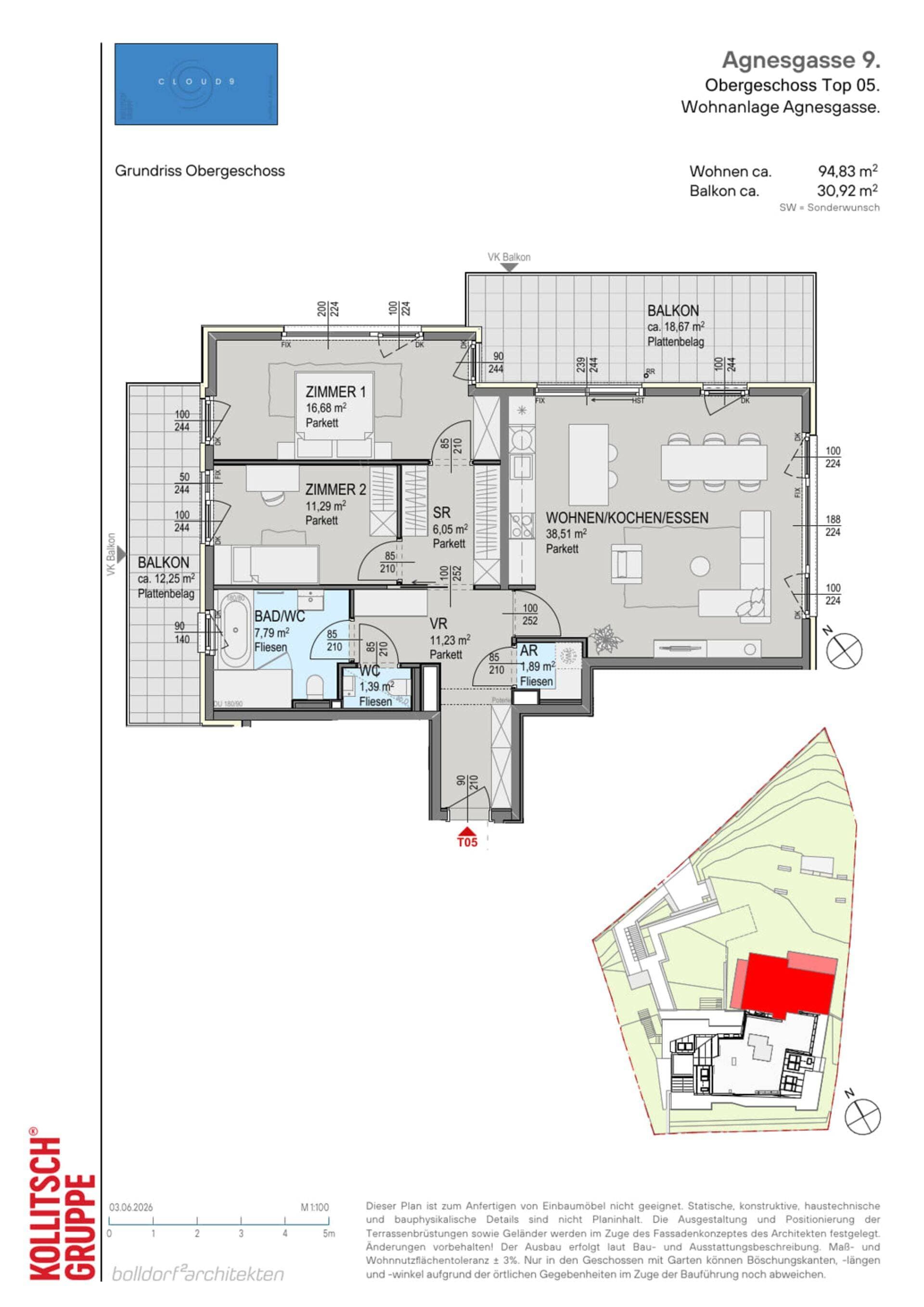 Grundriss Top 05 — CLOUD 9 — 3 Zimmer — 94,8 m² — 1. OG