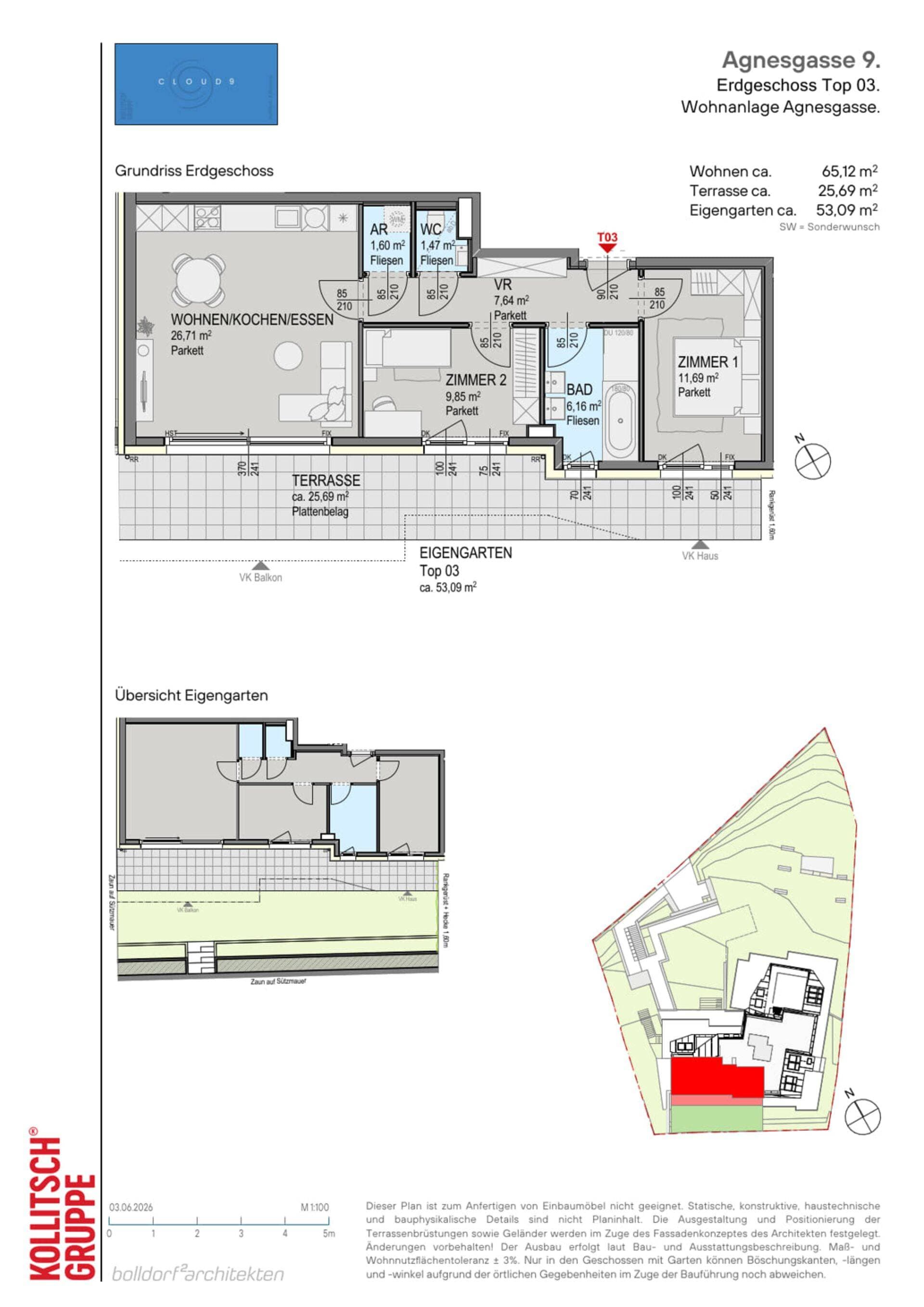 Grundriss Top 03 — CLOUD 9 — 3 Zimmer — 65,1 m² — EG
