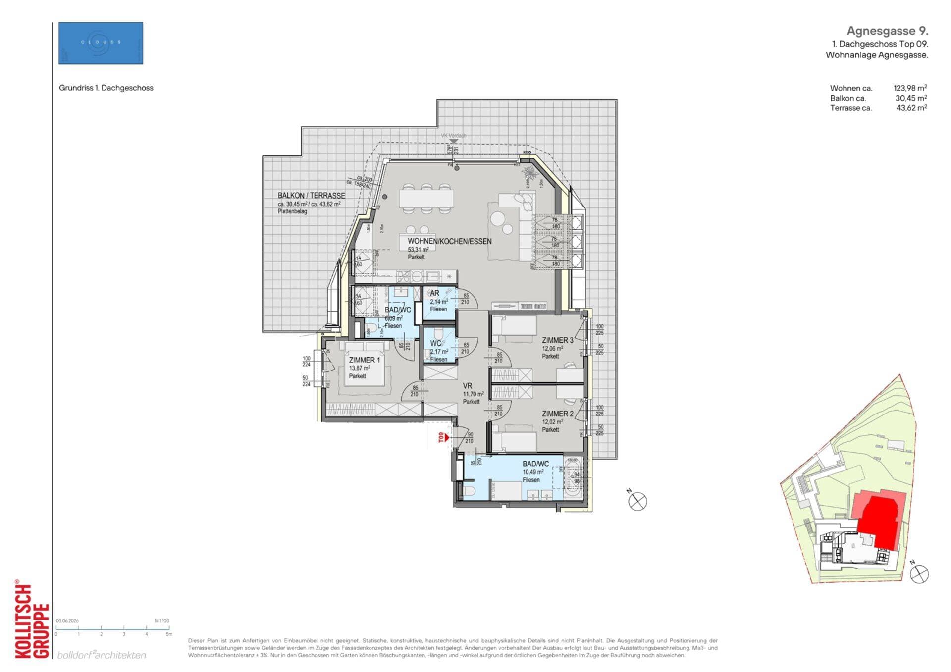 Grundriss Top 09 — CLOUD 9 — 4 Zimmer — 124 m² — DG