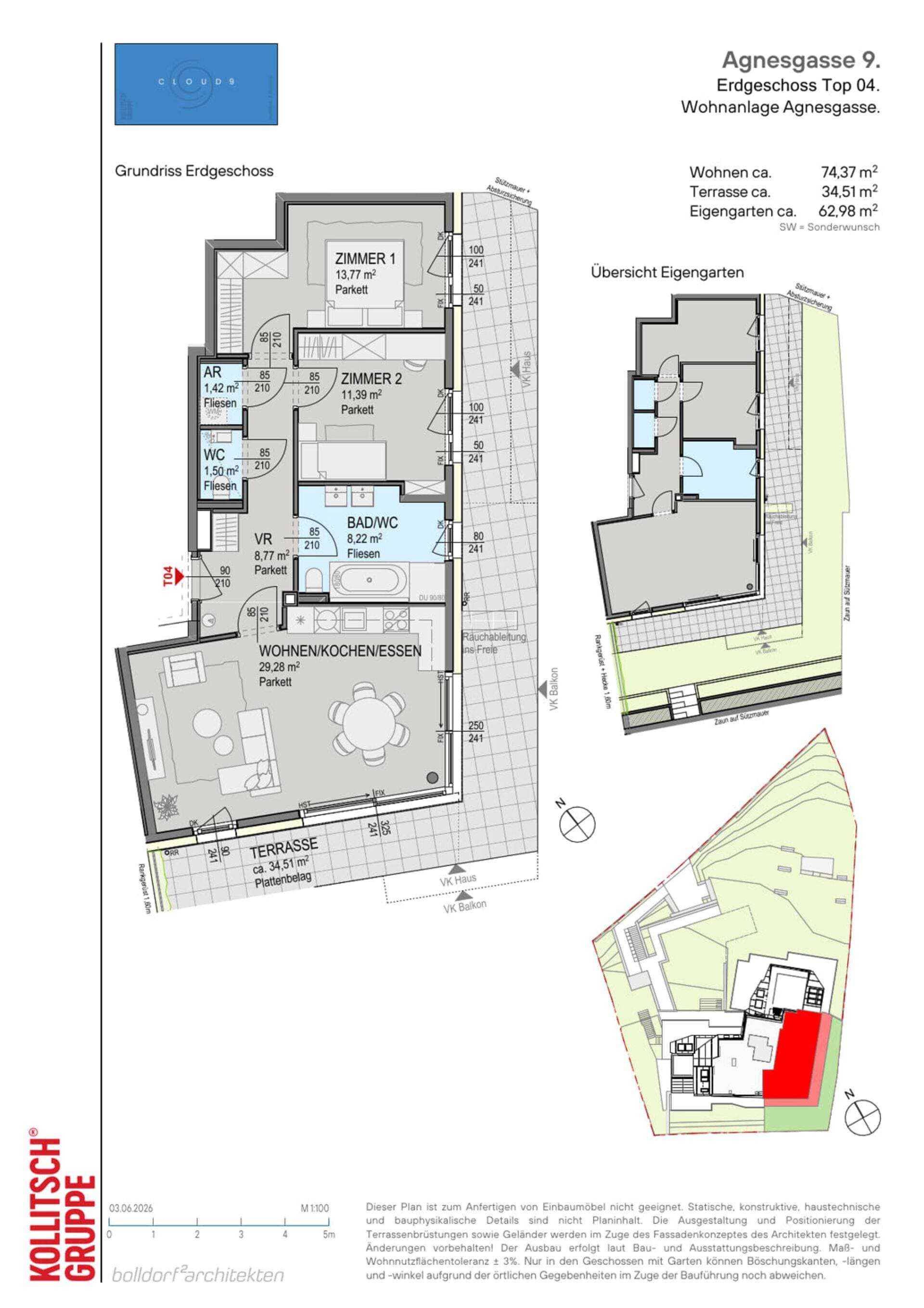 Floorplan Top 04 — CLOUD 9 — 3 Rooms — 74.4 m² — Ground floor