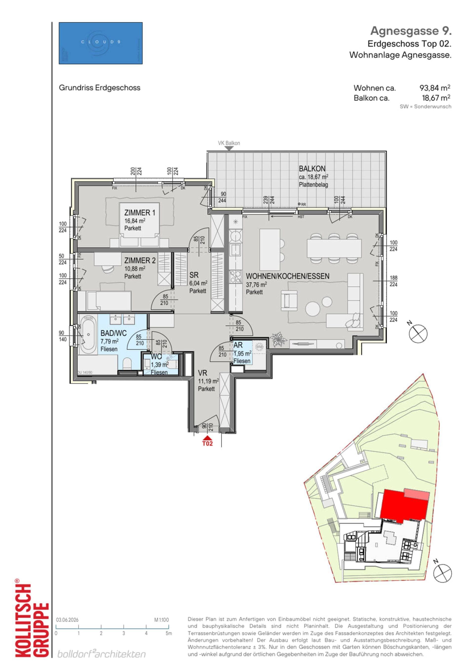 Grundriss Top 02 — CLOUD 9 — 3 Zimmer — 93,8 m² — EG