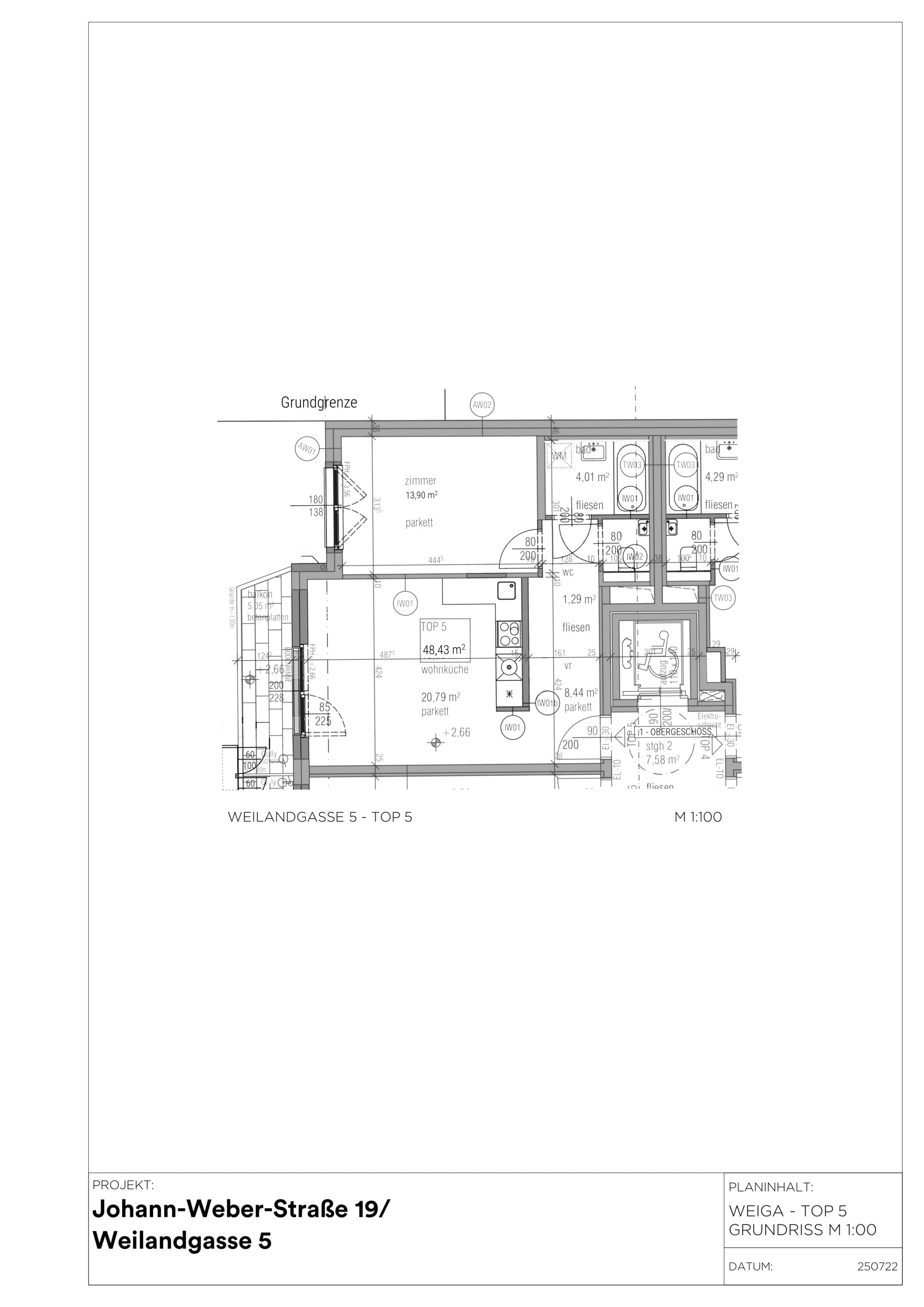 Grundriss Weilandgasse 5 / Top 5 — Das Weiland — 2 Zimmer — 48,2 m² — 1. OG — Innenhof