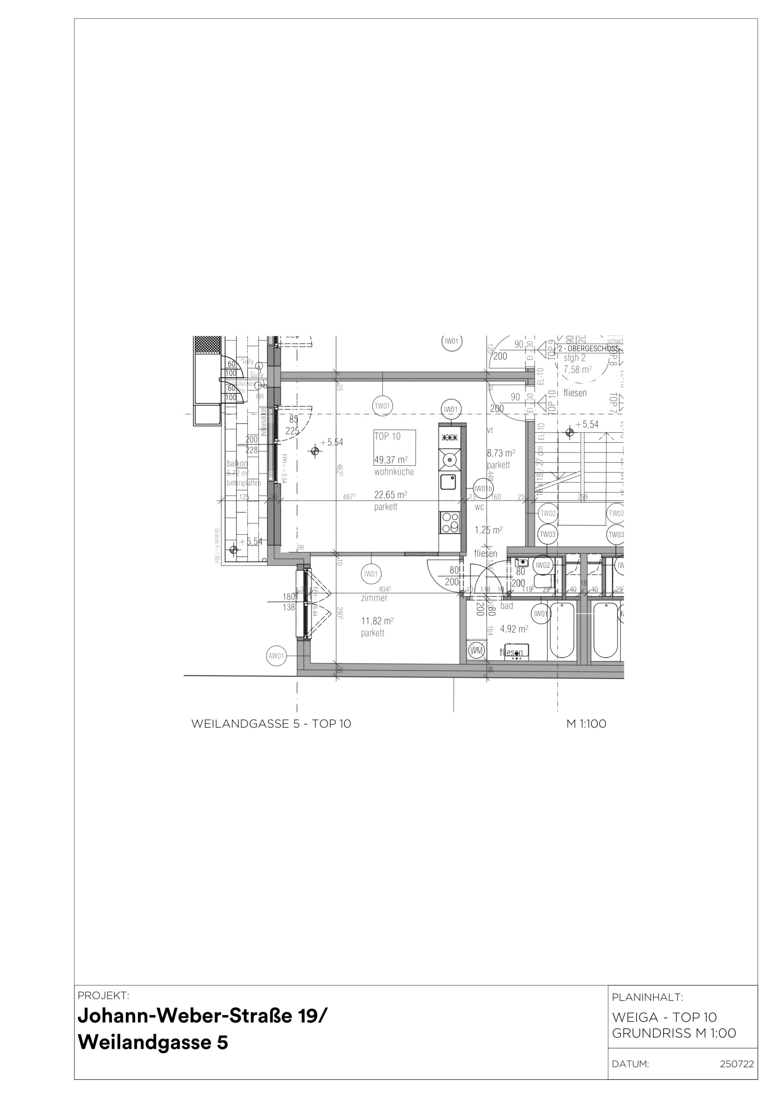 Grundriss Weilandgasse 5 / Top 10 — Das Weiland — 2 Zimmer — 49,4 m² — 2. OG — Innenhof