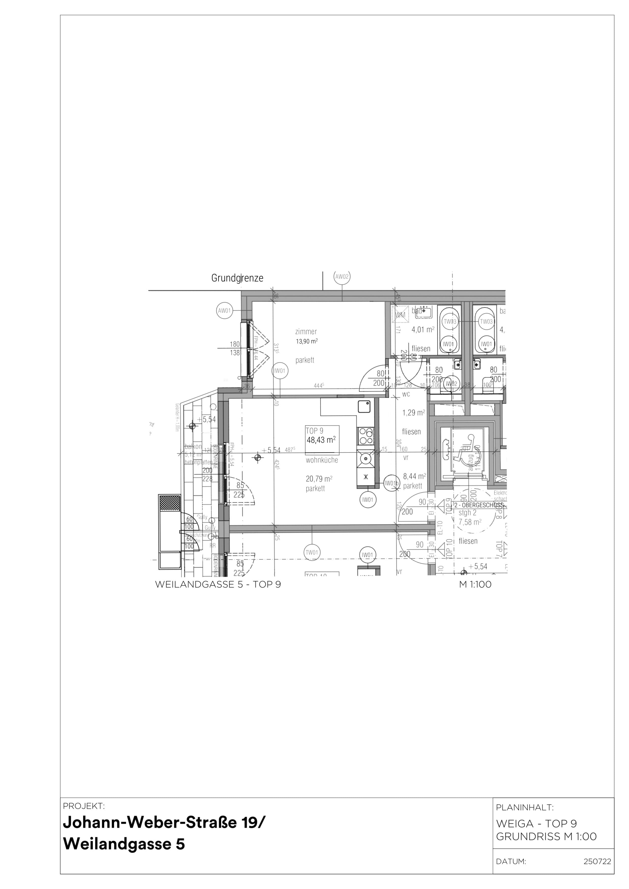 Grundriss Weilandgasse 5 / Top 9 — Das Weiland — 2 Zimmer — 48,2 m² — 2. OG — Innenhof