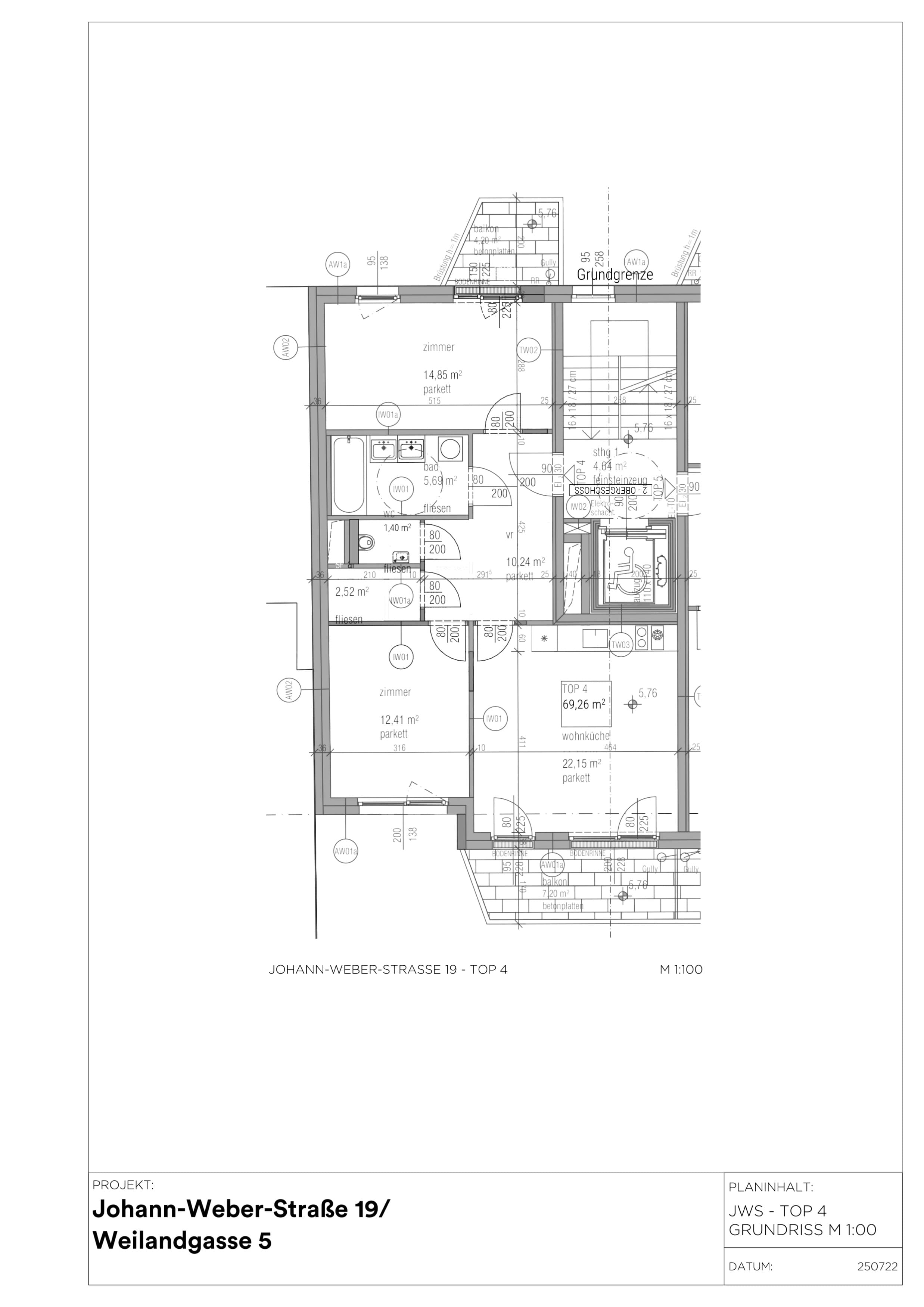 Grundriss Johann-Weber-Straße 19 / Top 4 — Das Weiland — 3 Zimmer — 69,5 m² — 2. OG — Innenhof