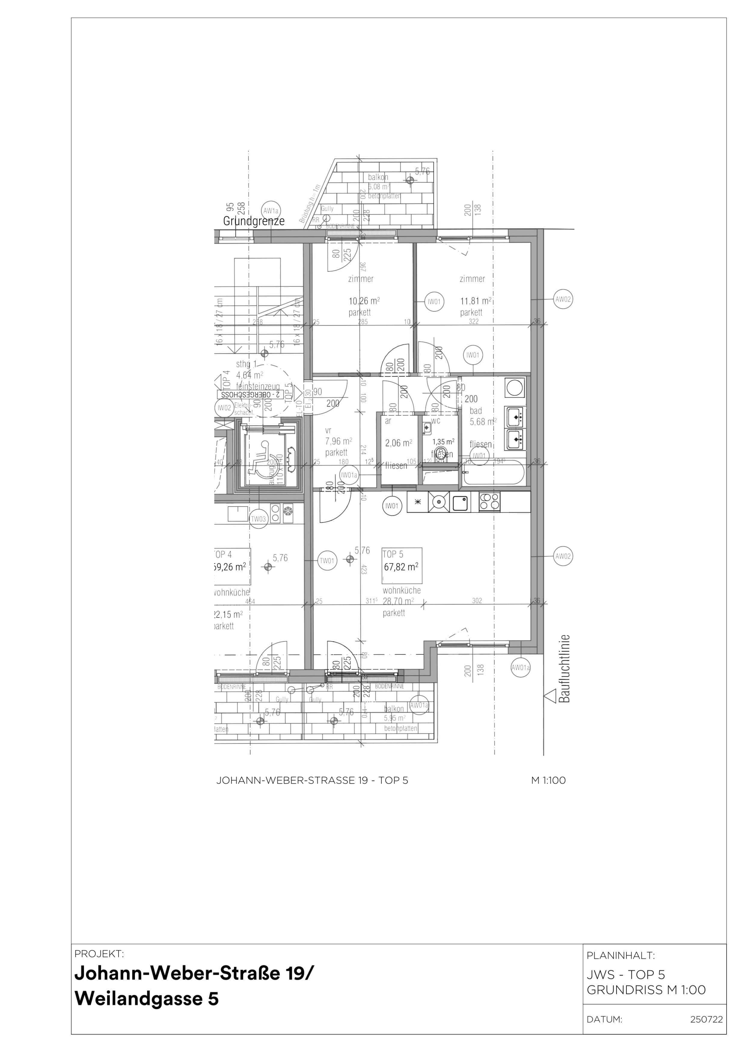 Grundriss Johann-Weber-Straße 19 / Top 5 — Das Weiland — 3 Zimmer — 67,9 m² — 2. OG — Innenhof