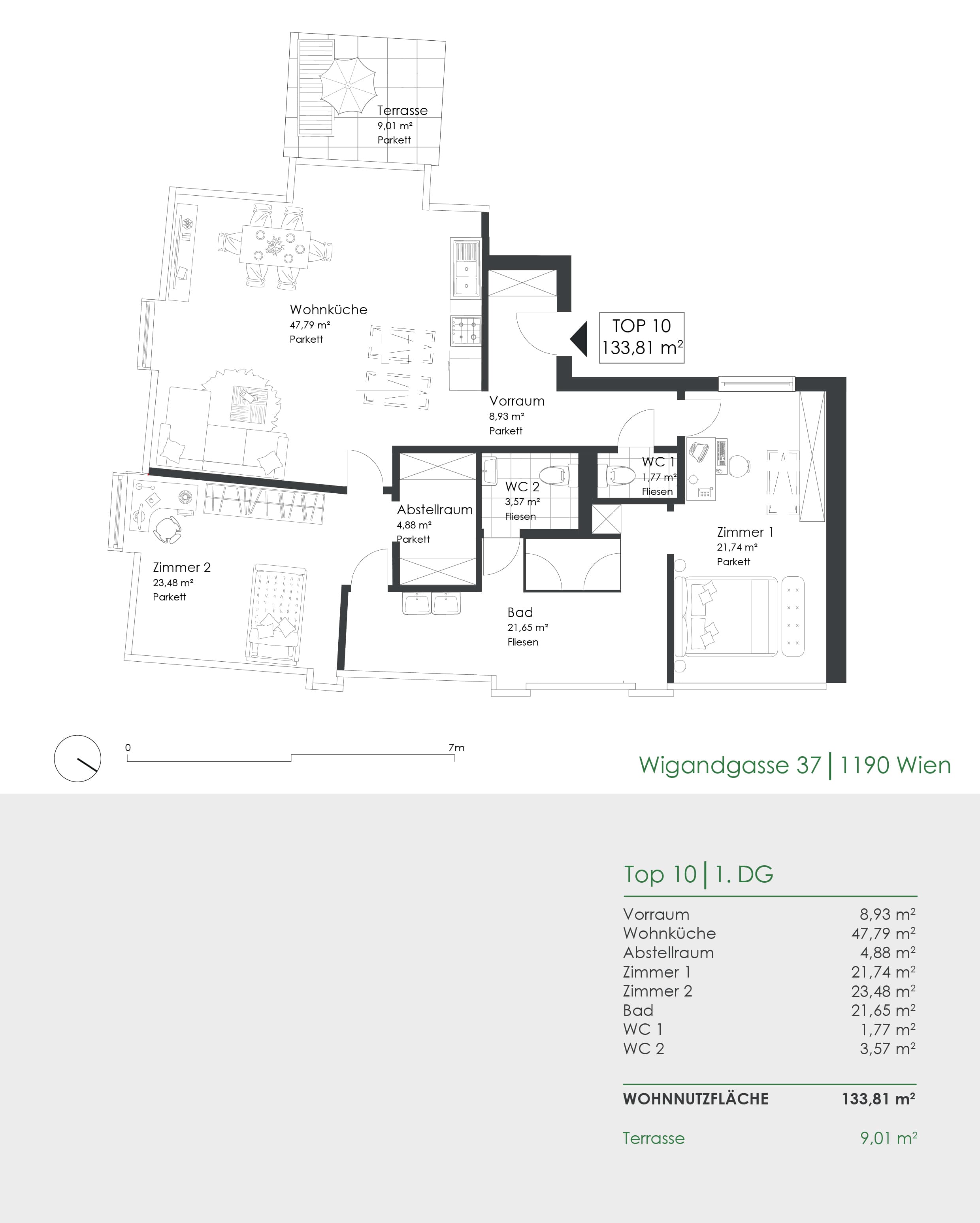 Grundriss Top 10 — Der Freihof — 3 Zimmer — 133,8 m² — 1. OG