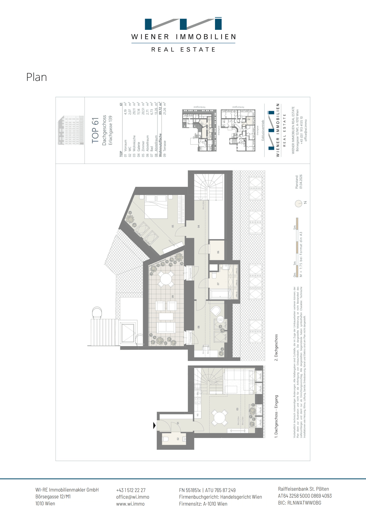 Grundriss Top 404 — Die Erle — 3 Zimmer — 89,7 m² — 1. DG — Lichtdurchflutete Dachgeschoss-Maisonette mit Terrasse