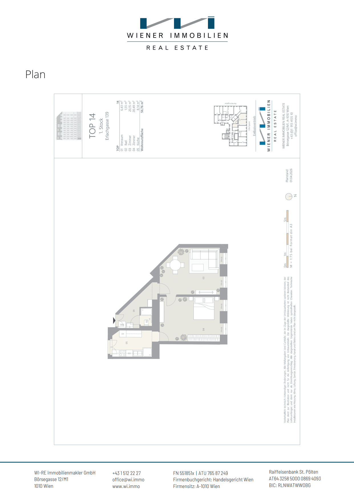 Floorplan Top 410 — Die Erle — 2.5 Rooms — 56.8 m² — 1. Etage — Vermietete 2 Zimmer Wohnung als Wertanlage — Floorplan 1/3