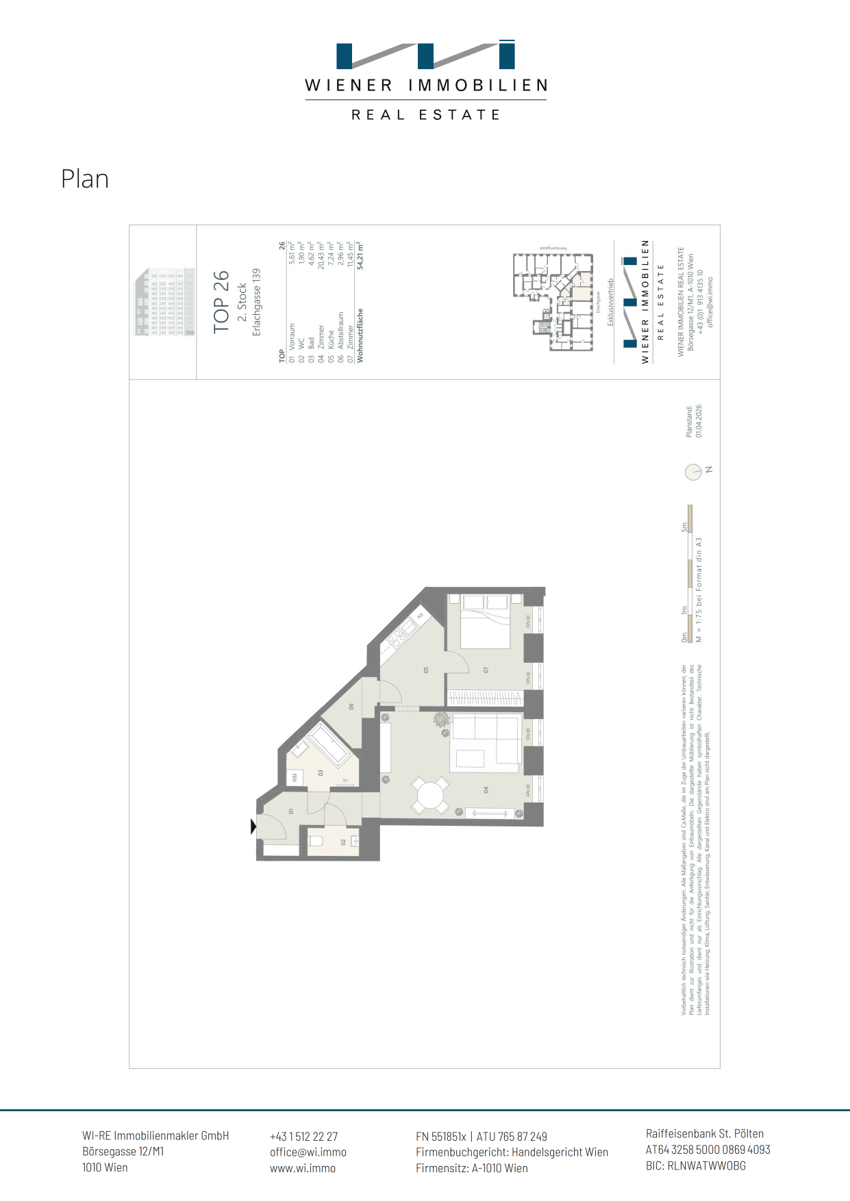 Floorplan Top 474 — Die Erle — 2.5 Rooms — 54.2 m² — 2. Etage — Vermietete Altbauwohnung: Attraktives 4% Rendite Objekt in 1100 Wien! — Floorplan 1/3