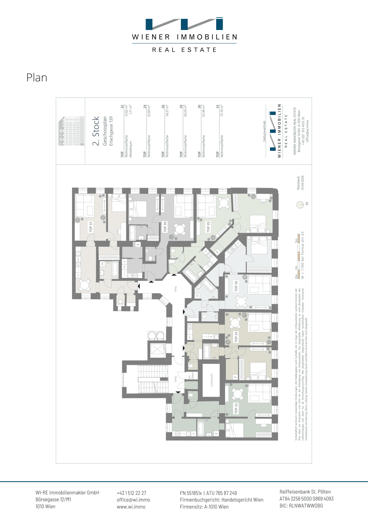 Floorplan Top 474 — Die Erle — 2.5 Rooms — 54.2 m² — 2. Etage — Vermietete Altbauwohnung: Attraktives 4% Rendite Objekt in 1100 Wien! — Floorplan 2/3