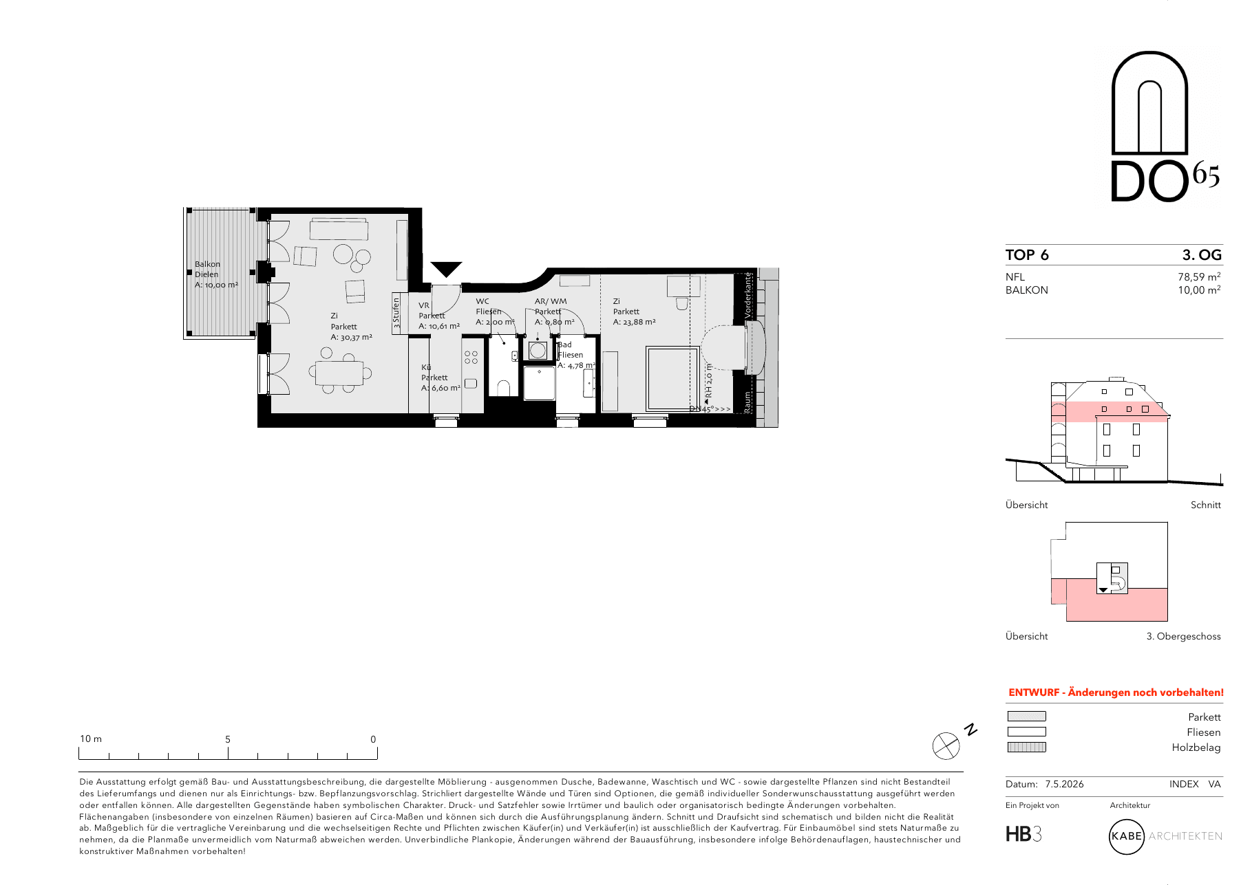 Grundriss Top 6 — DO65 — 2 Zimmer — 79 m² — OG3