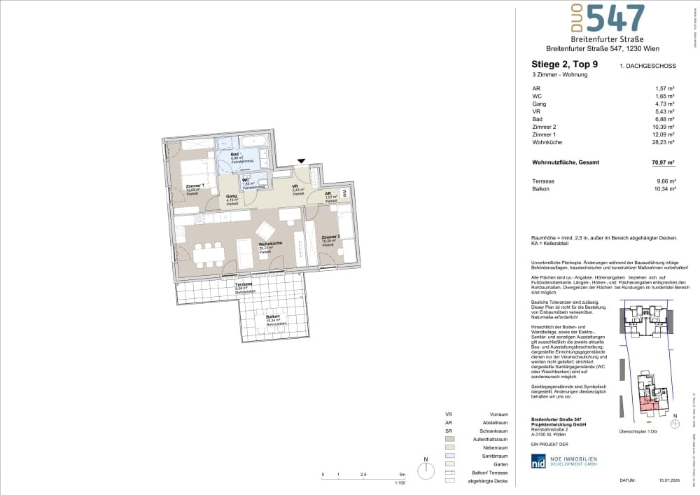Grundriss Top 2/9 — DUO547 | Breitenfurter Straße — 3 Zimmer — 71 m² — 1. DG
