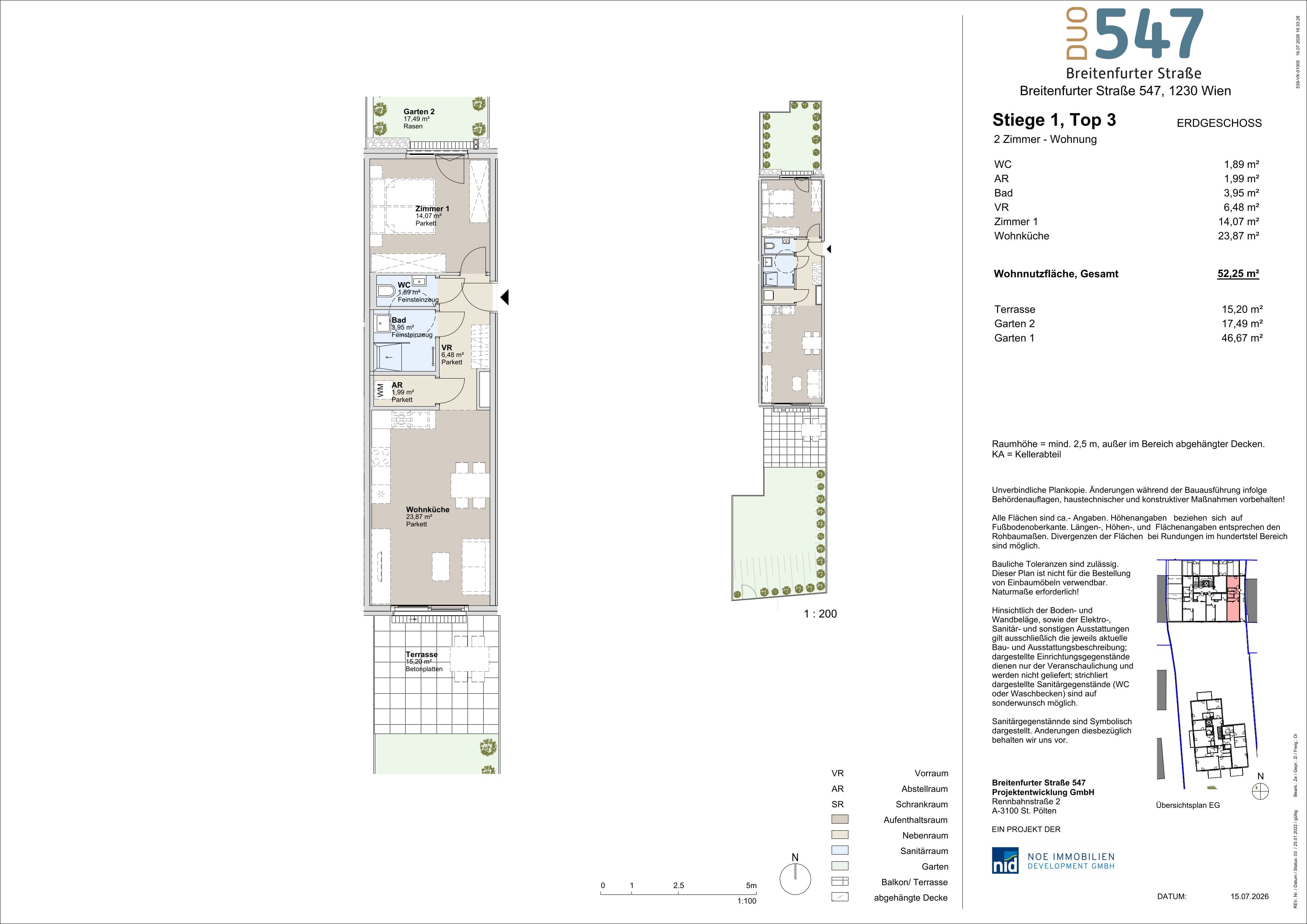 Grundriss Top 1/3 — DUO547 | Breitenfurter Straße — 2 Zimmer — 52,3 m² — EG