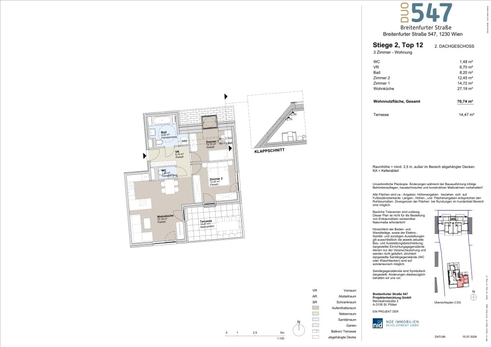 Grundriss Top 2/12 — DUO547 | Breitenfurter Straße — 3 Zimmer — 70,7 m² — 2. DG