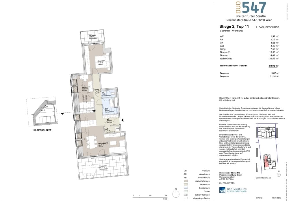 Grundriss Top 2/11 — DUO547 | Breitenfurter Straße — 3 Zimmer — 80 m² — 2. DG