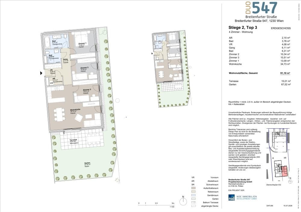 Grundriss Top 2/3 — DUO547 | Breitenfurter Straße — 4 Zimmer — 91,1 m² — EG