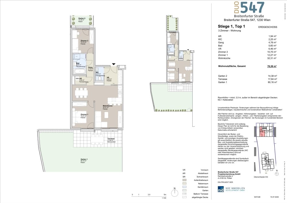 Grundriss Top 1/1 — DUO547 | Breitenfurter Straße — 3 Zimmer — 76,4 m² — EG