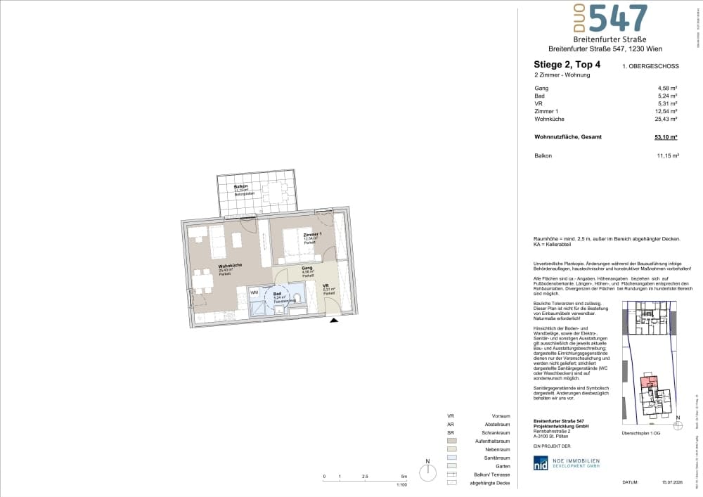 Grundriss Top 2/4 — DUO547 | Breitenfurter Straße — 2 Zimmer — 53,1 m² — 1. Etage