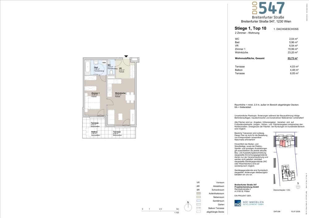 Grundriss Top 1/10 — DUO547 | Breitenfurter Straße — 2 Zimmer — 53,7 m² — 1. DG