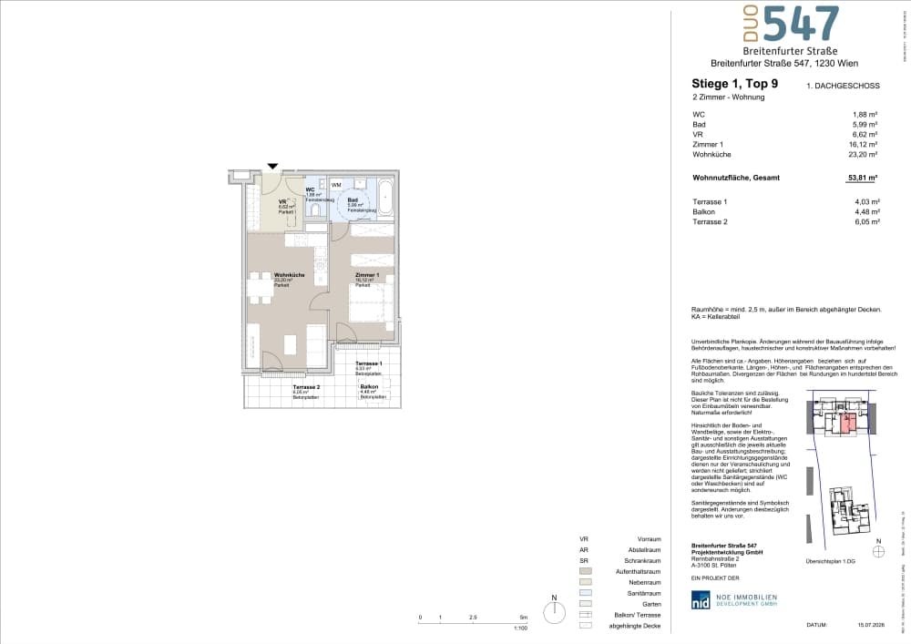 Grundriss Top 1/9 — DUO547 | Breitenfurter Straße — 2 Zimmer — 53,8 m² — 1. DG