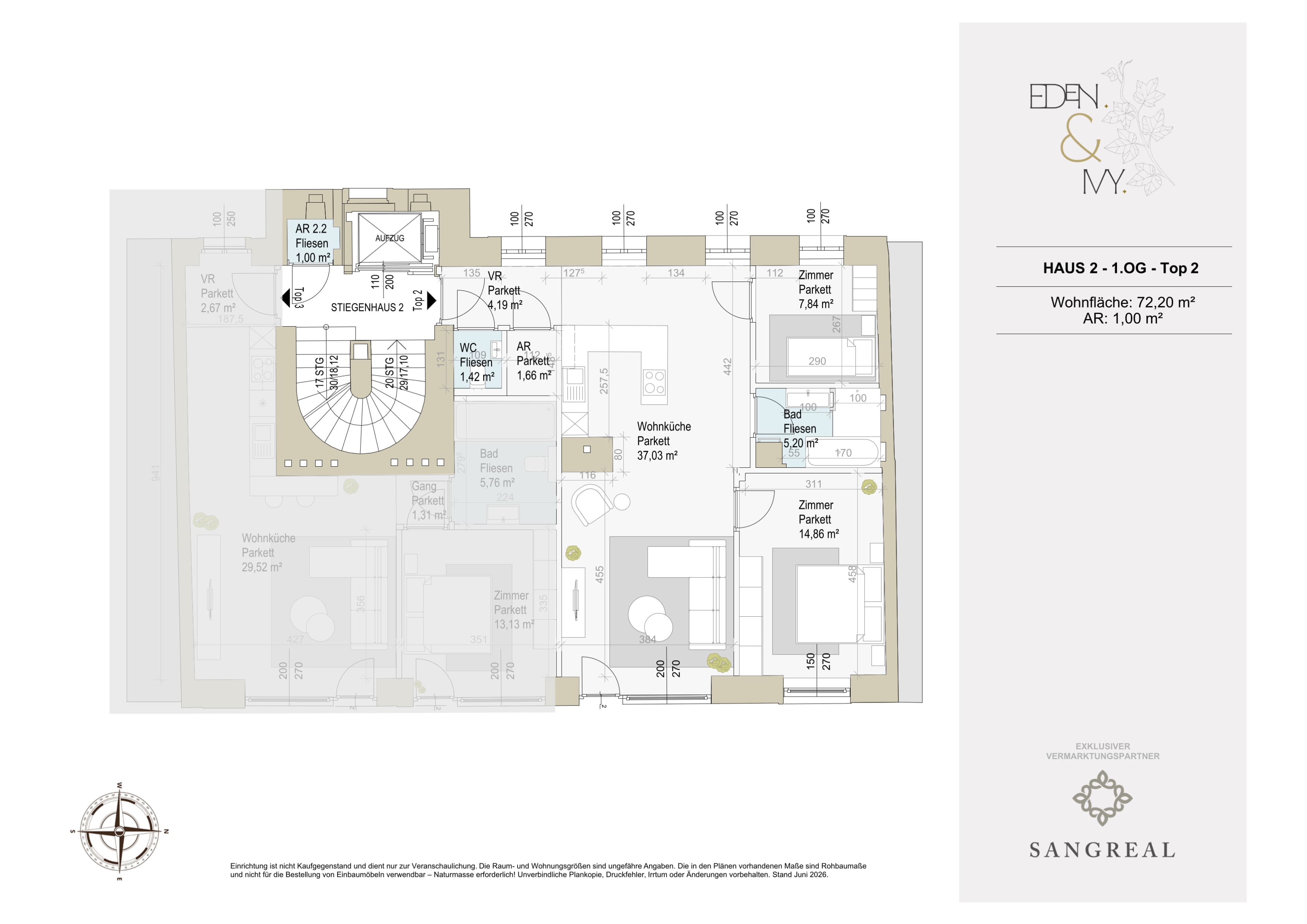 Grundriss Top 2/2 #1259 — EDEN & IVY — 3 Zimmer — 72,2 m² — 1. Etage
