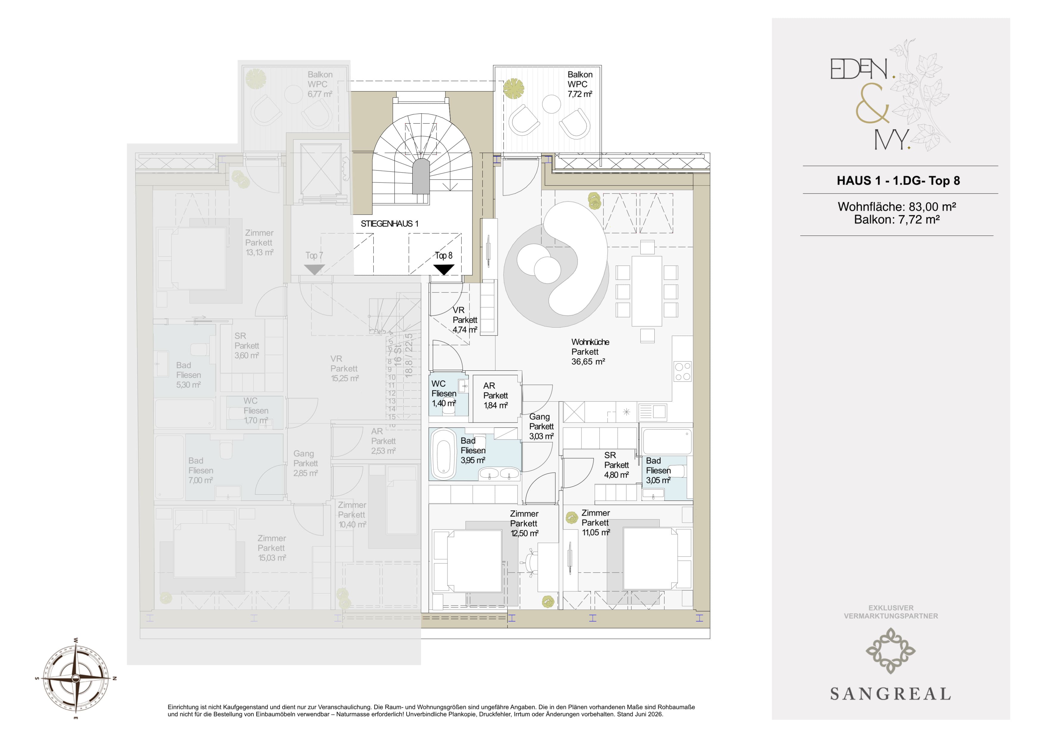Floorplan Top 1/8 #866 — EDEN & IVY — 3 Rooms — 83 m² — 1. DG — West