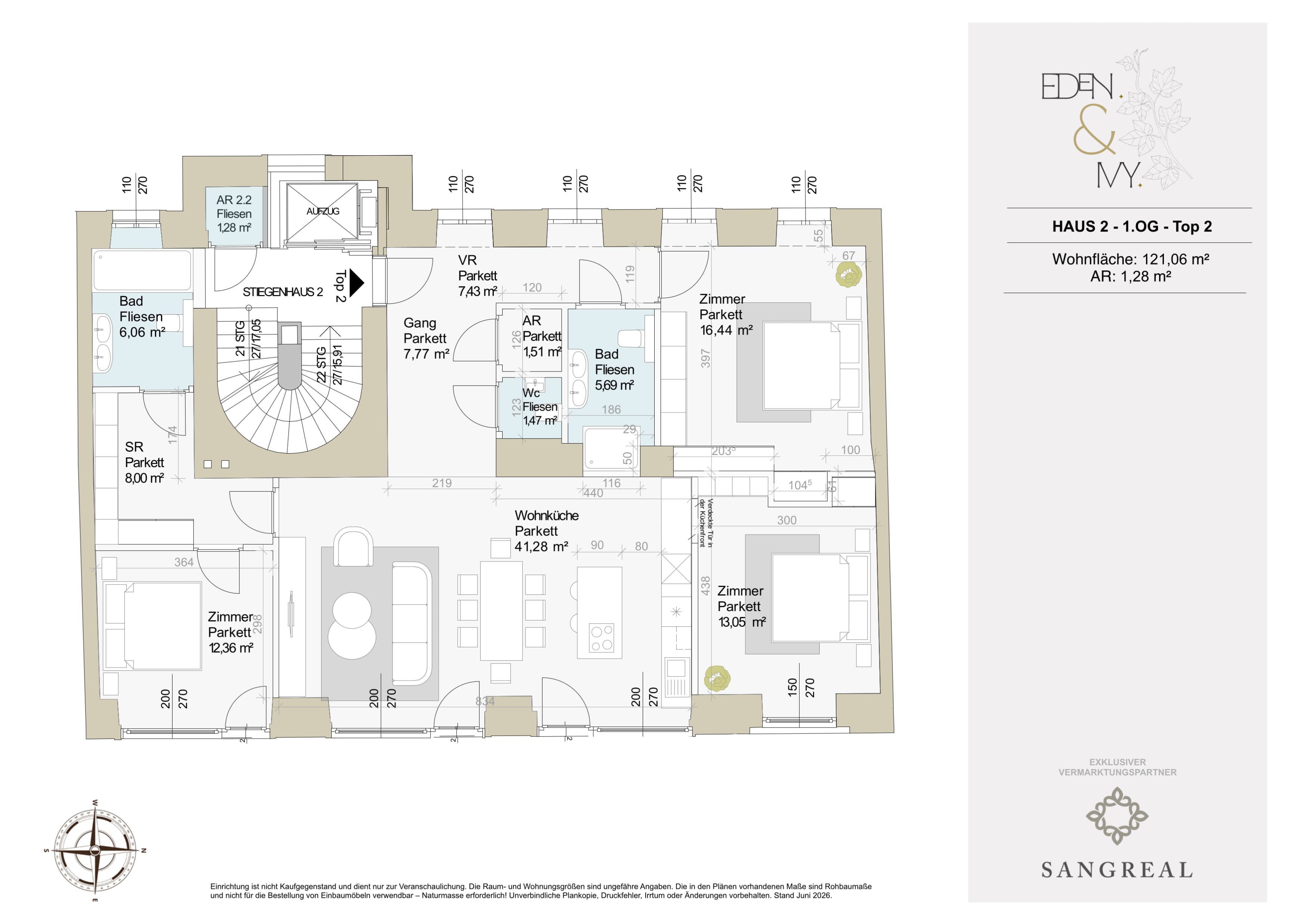 Floorplan Top 2/2 #1154 — EDEN & IVY — 4 Rooms — 121 m² — 1. Etage