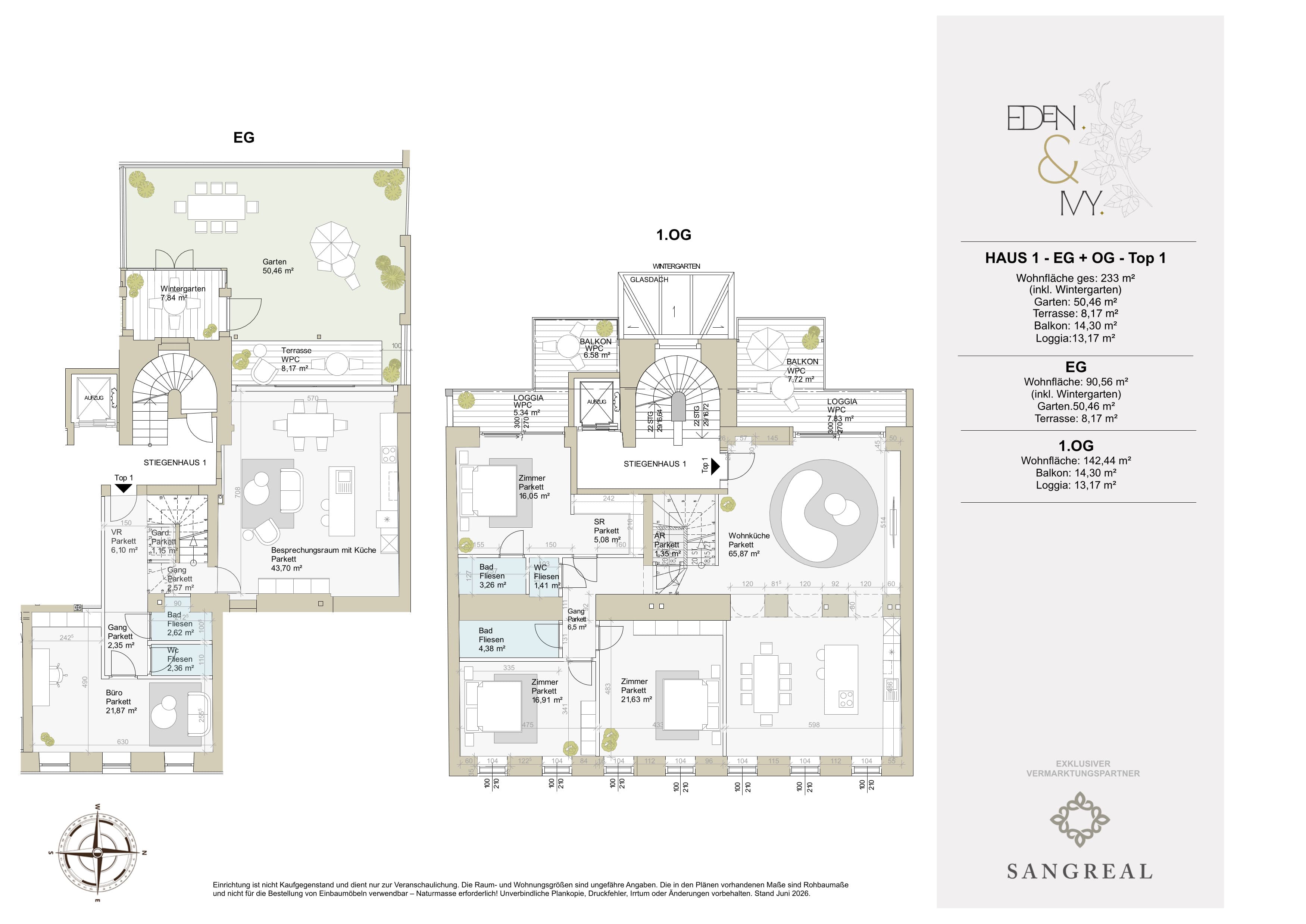 Grundriss Top 1/1 #1260 — EDEN & IVY — 7.5 Zimmer — 239,4 m² — EG — Südwest
