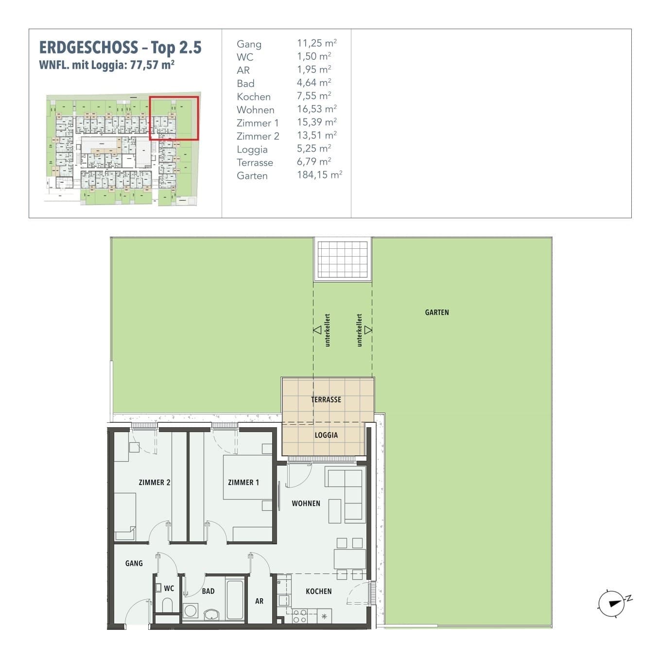 Grundriss Top 2.5 — Edi N°7 — 3 Zimmer — 72,3 m² — EG