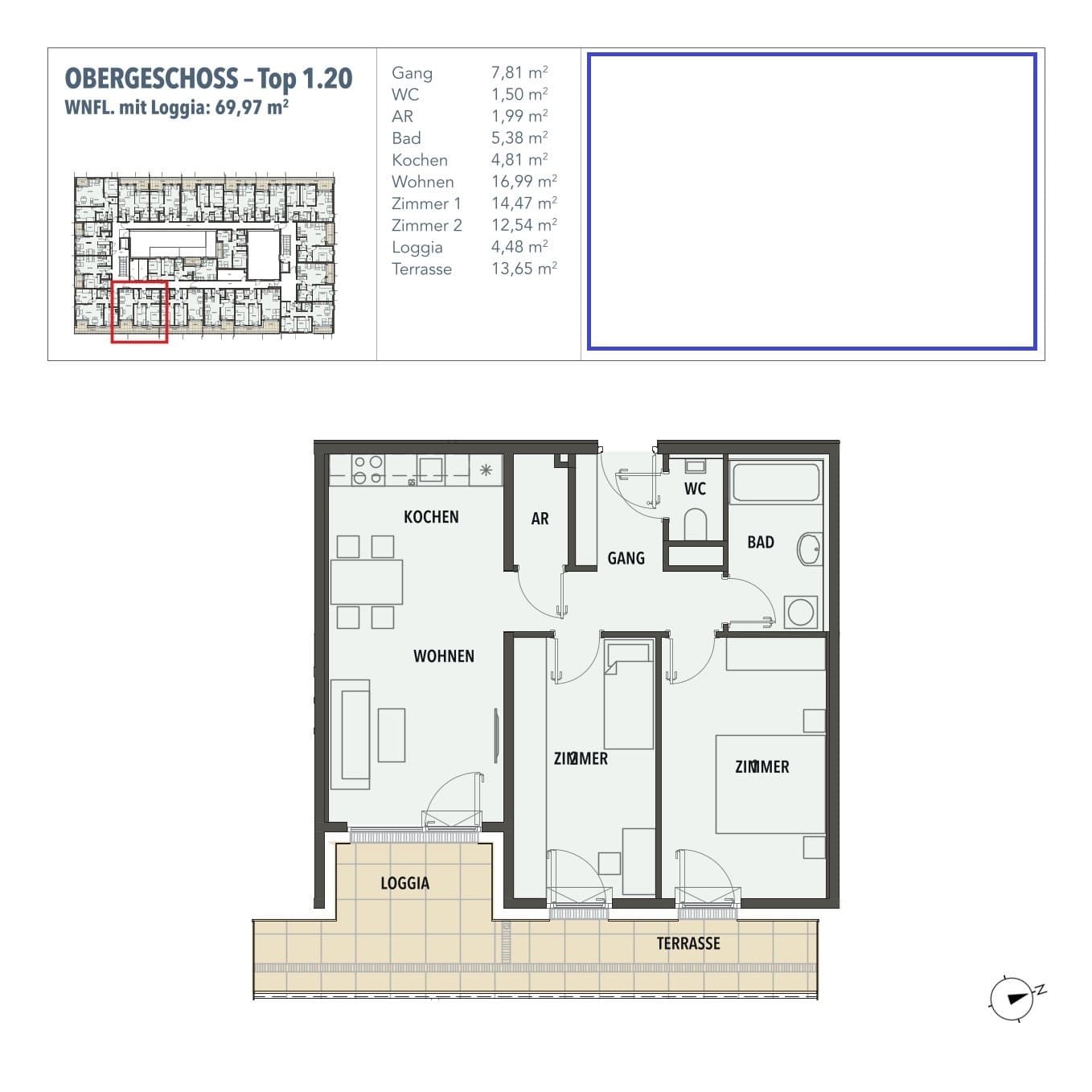 Floorplan Top 1.20 — Edi N°7 — 3 Rooms — 65.5 m² — 1. OG