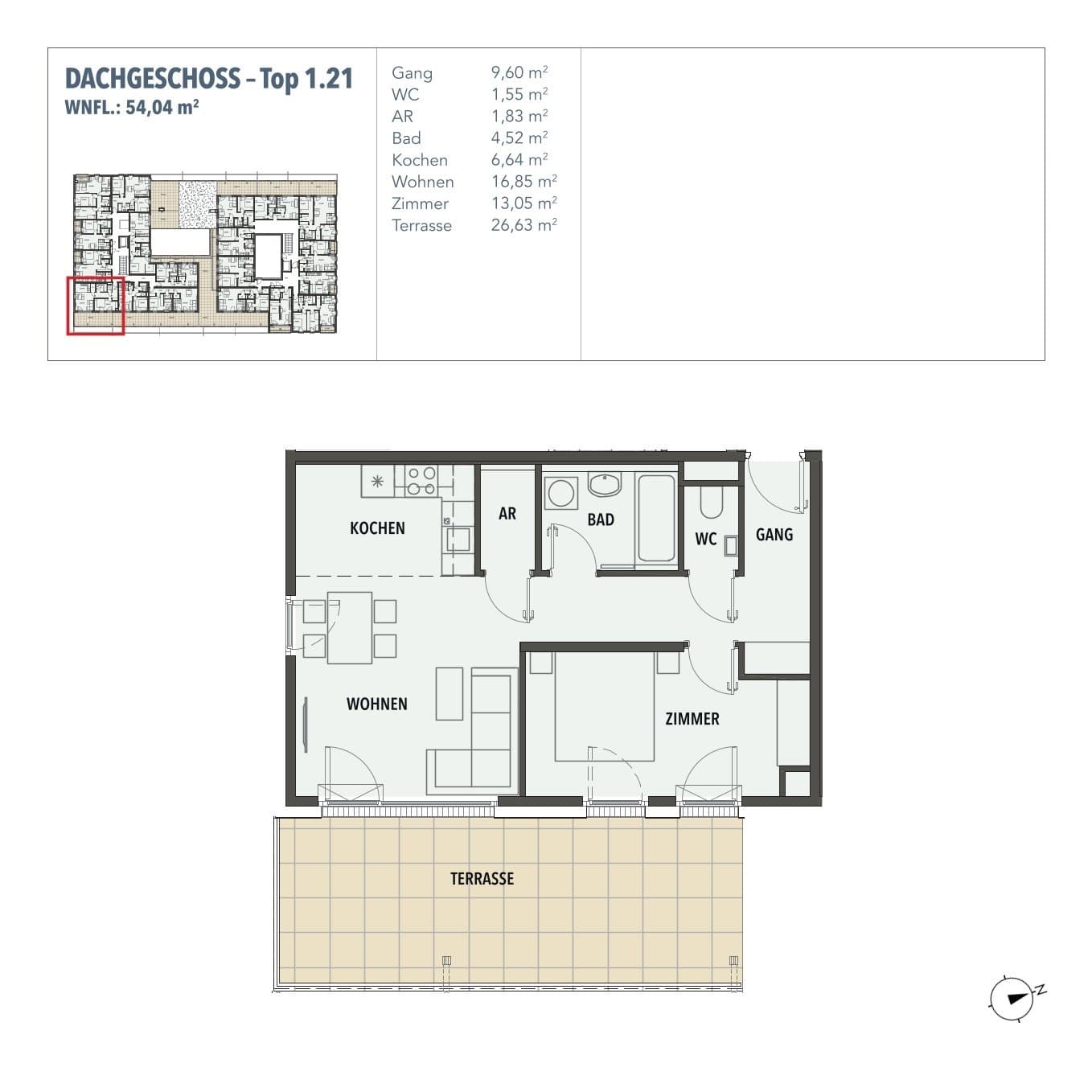 Floorplan Top 1.21 — Edi N°7 — 2 Rooms — 54 m² — DG