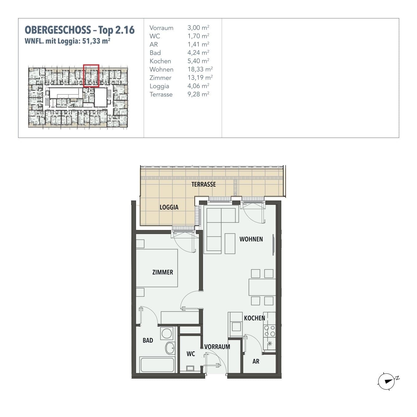 Grundriss Top 2.16 — Edi N°7 — 2 Zimmer — 47,3 m² — 1. OG