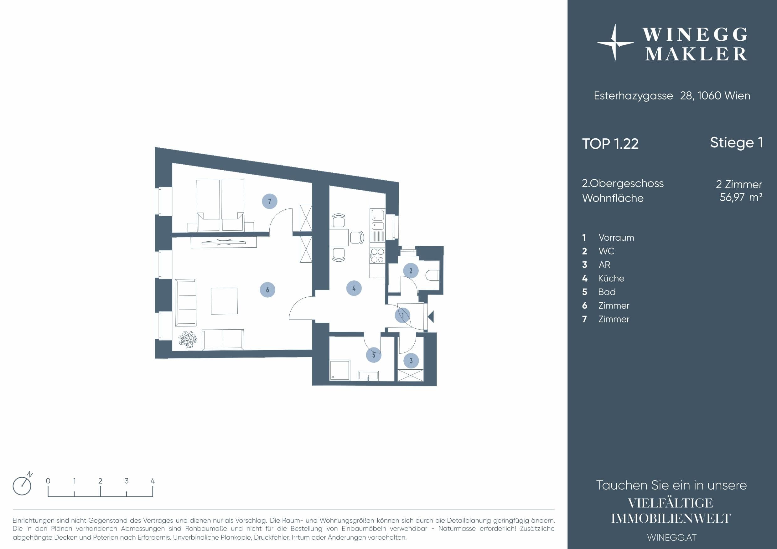 Floorplan 1/22 — Esterházygasse 28 — 2 Rooms — 57 m² — 2. OG