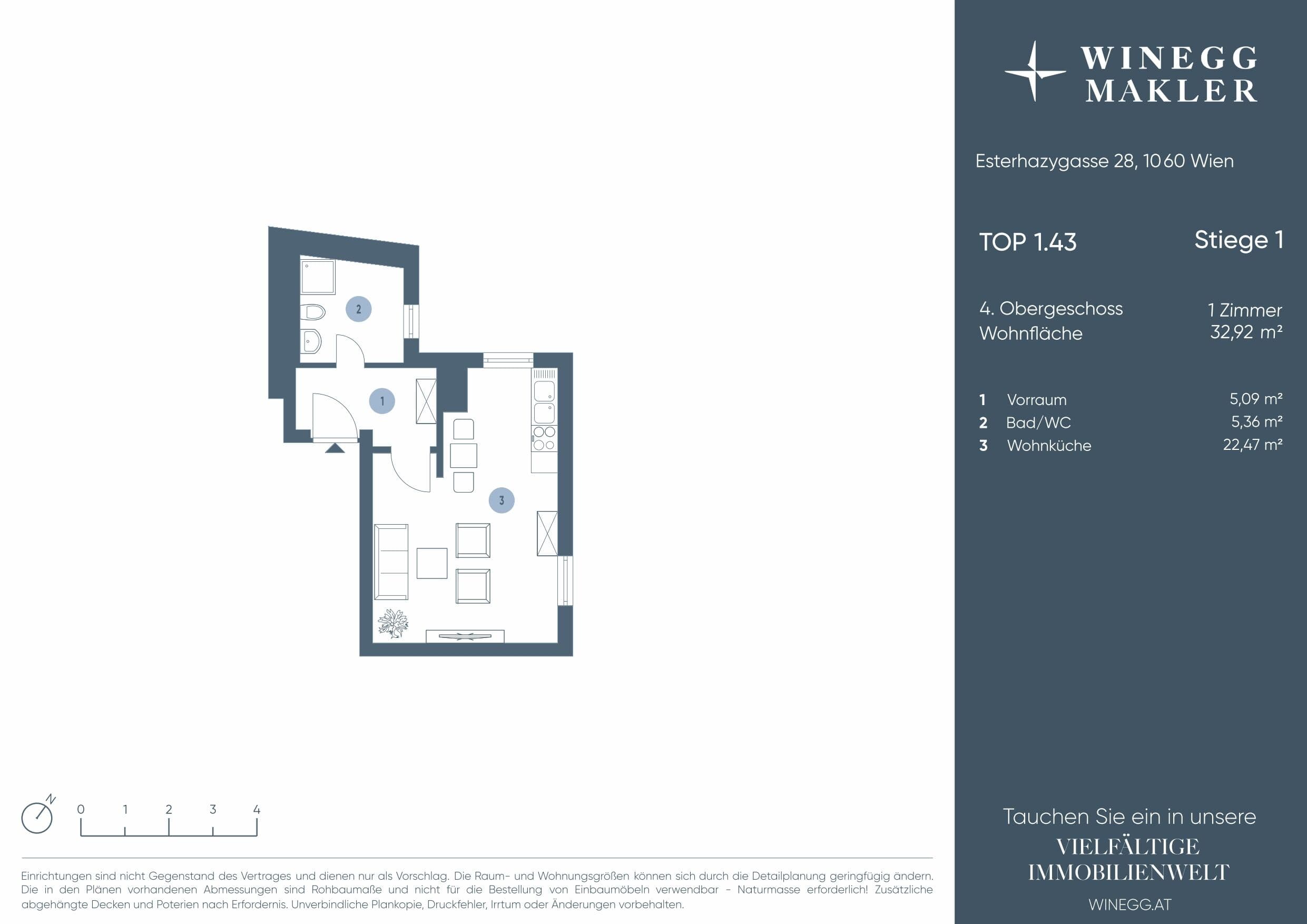 Floorplan 1/43 — Esterházygasse 28 — 1 Rooms — 32.9 m² — 4. OG