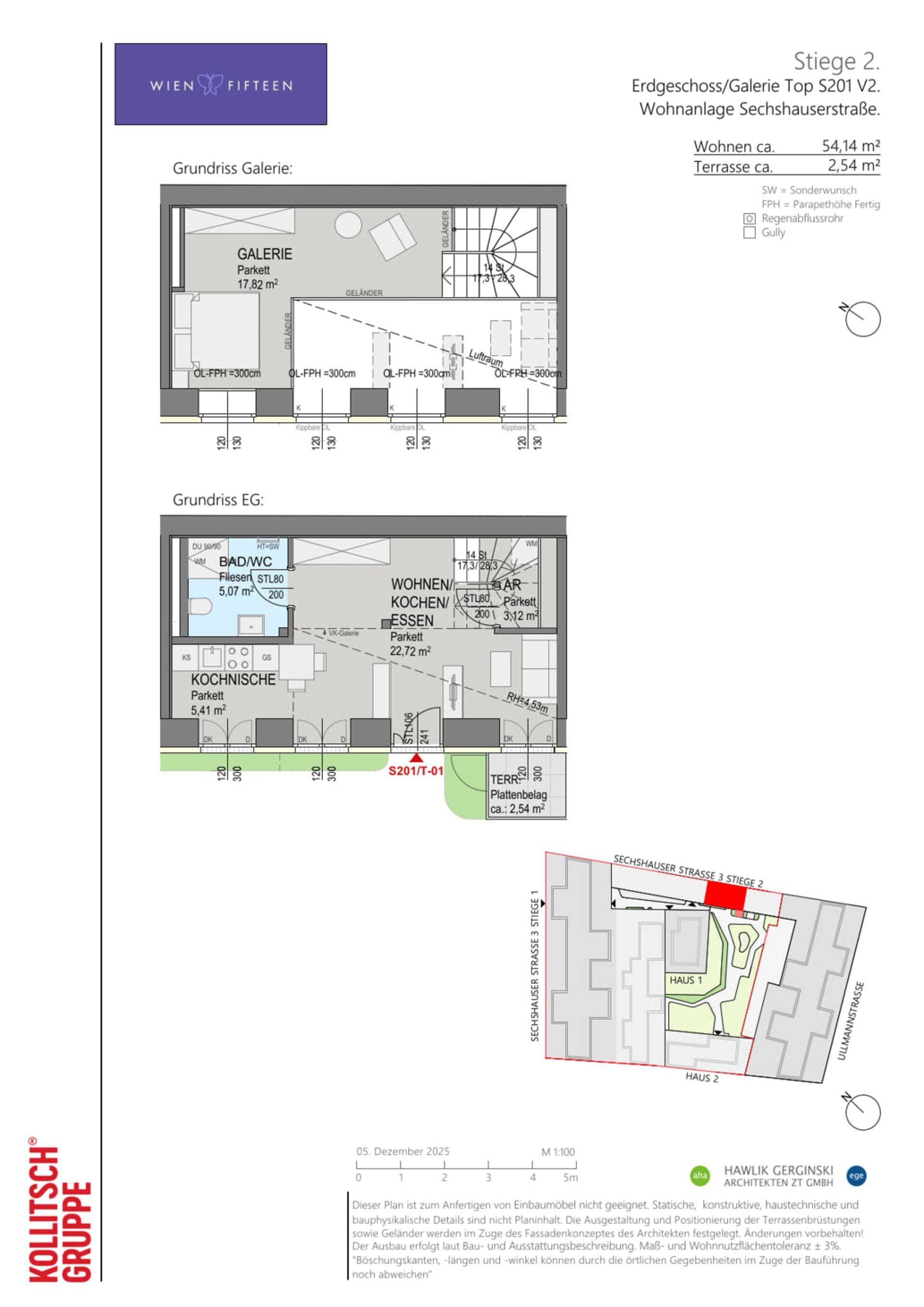 Grundriss Top S201 — WIEN FIFTEEN — 1 Zimmer — 54,1 m² — EG