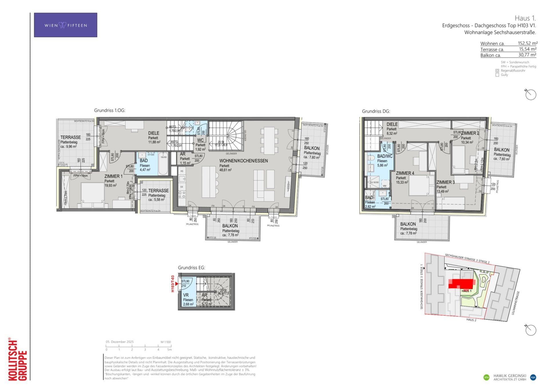 Grundriss Top H103 — WIEN FIFTEEN — 5 Zimmer — 152,5 m² — TH