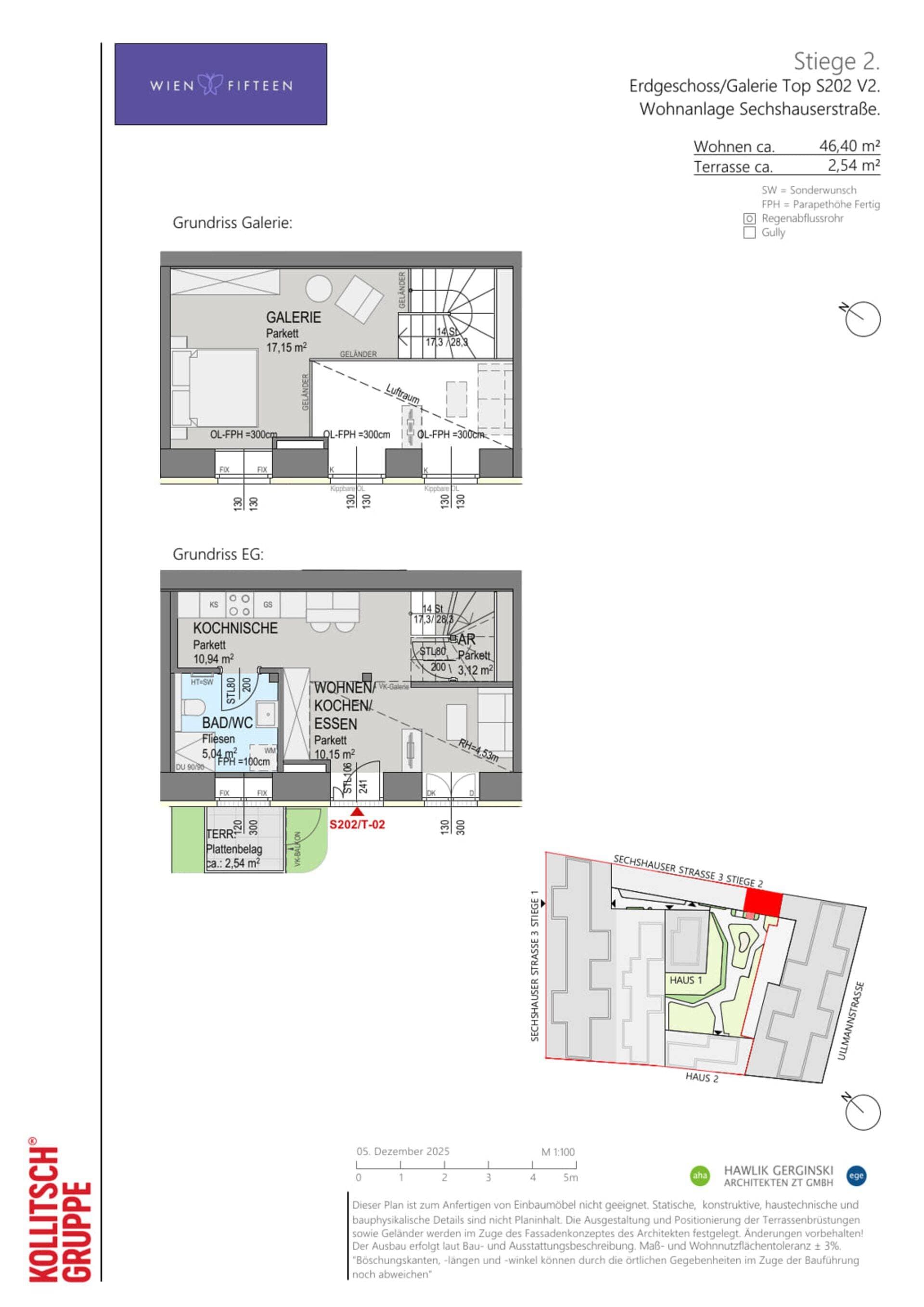 Grundriss Top S202 — WIEN FIFTEEN — 1 Zimmer — 46,4 m² — EG