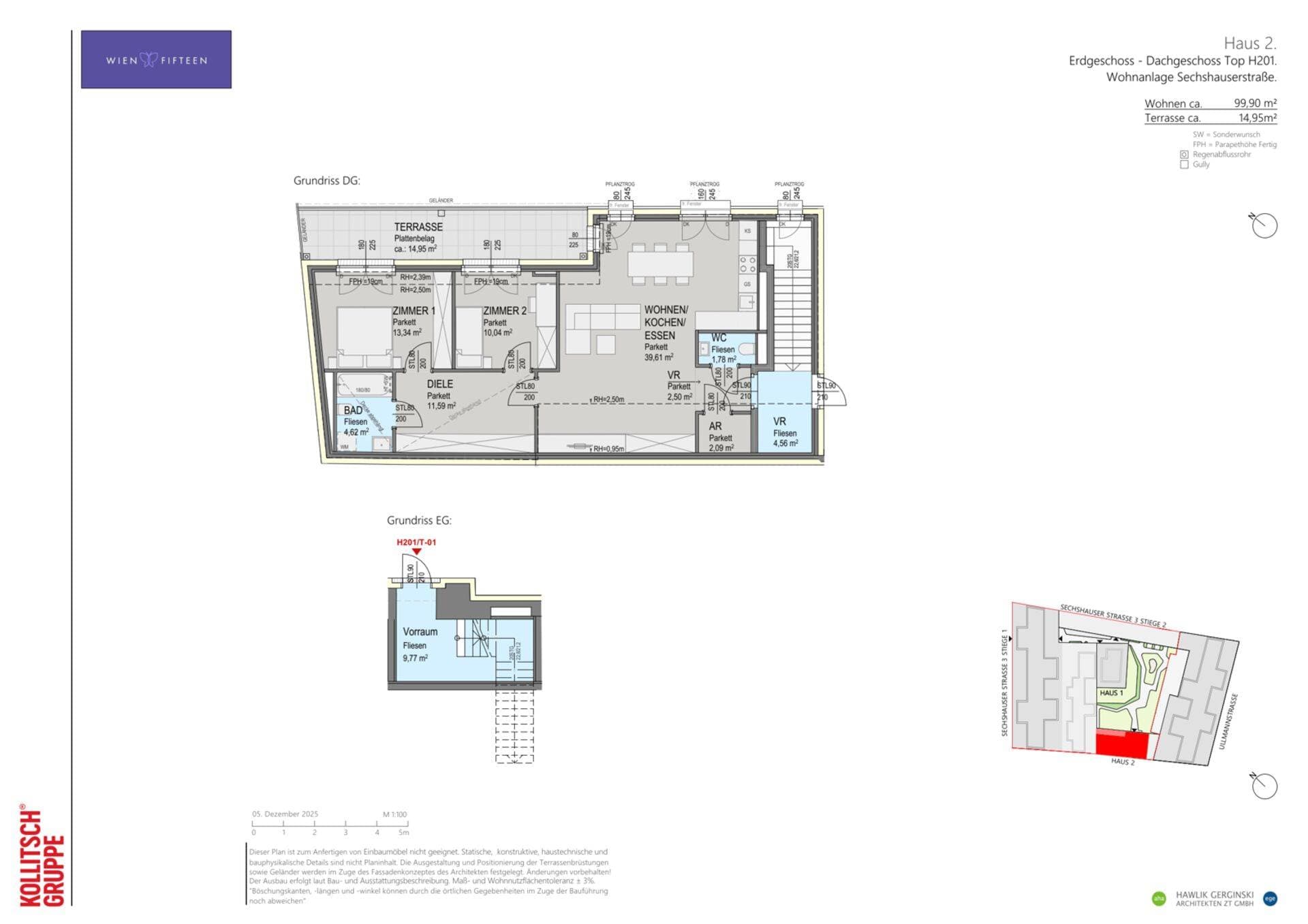 Grundriss Top H201 — WIEN FIFTEEN — 3 Zimmer — 99,9 m² — TH